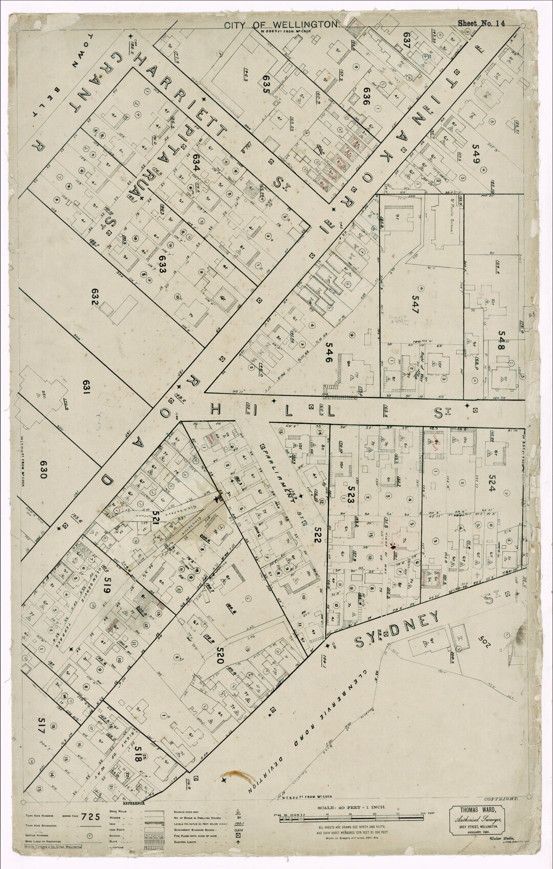 Thomas Ward survey map of Wellington City, sheet 14