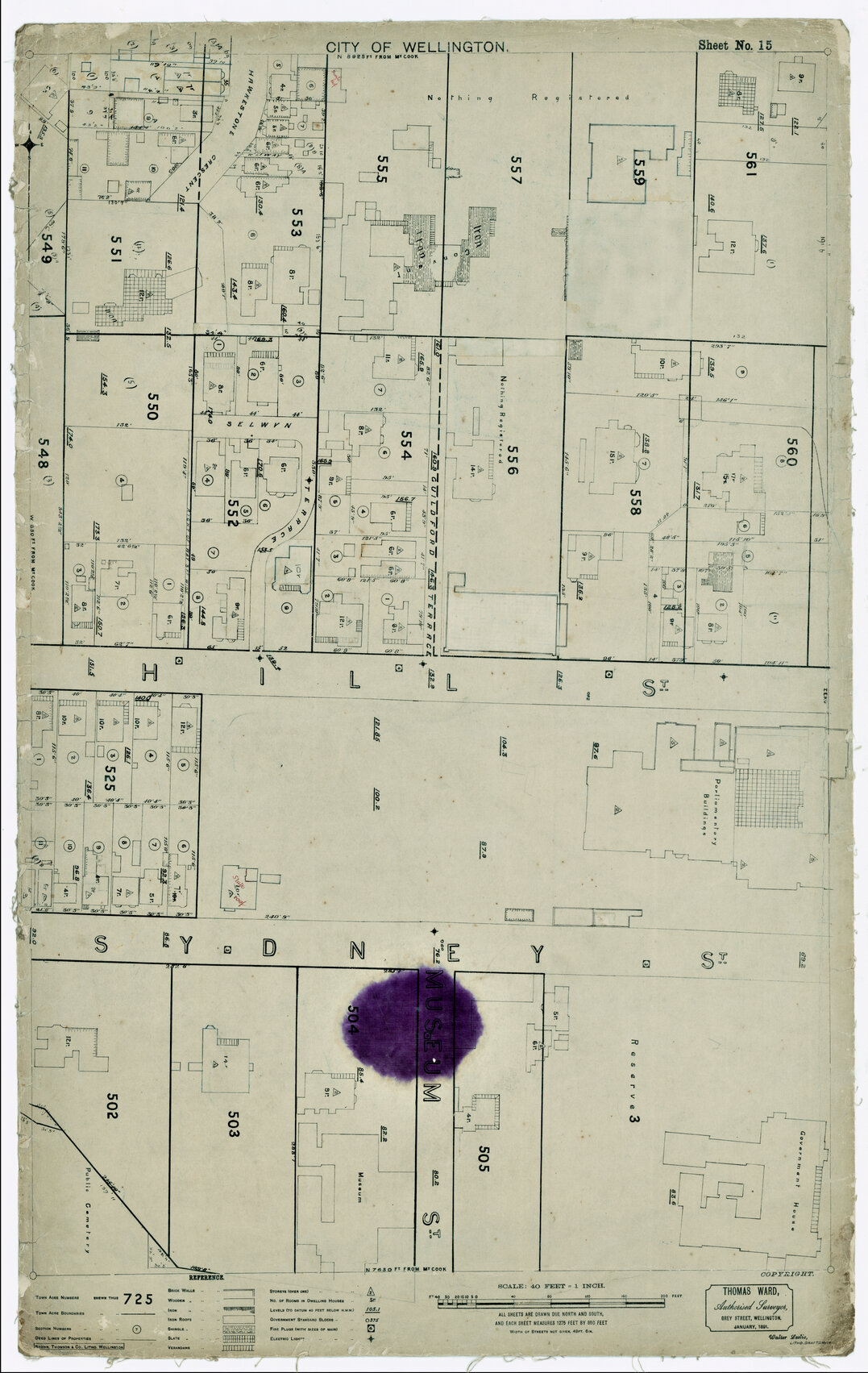 Thomas Ward survey map of Wellington City, sheet 15