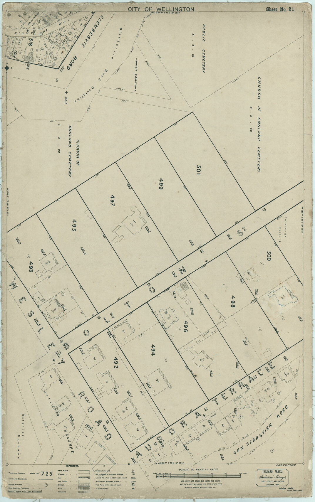 Thomas Ward survey map of Wellington City, sheet 21