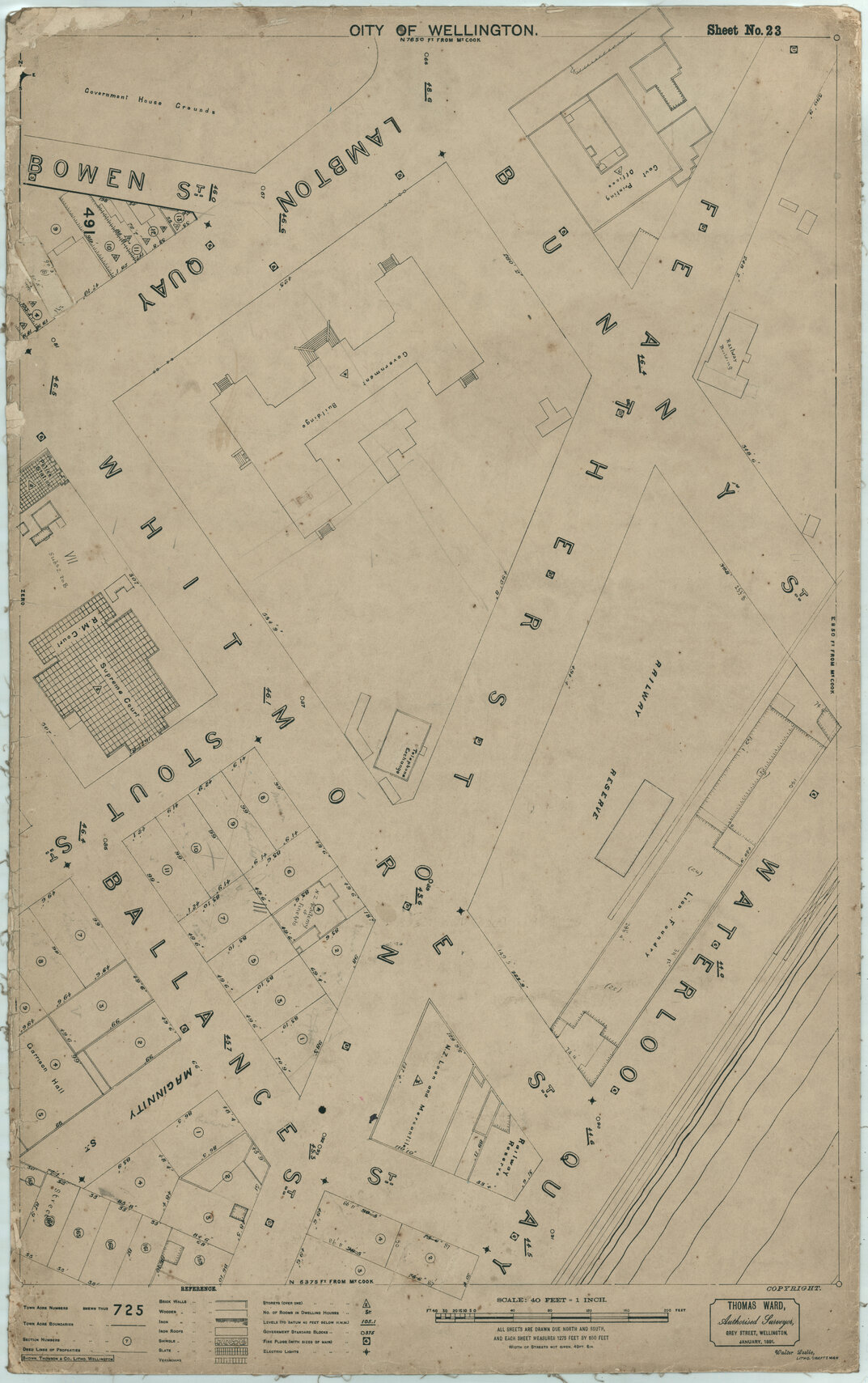 Thomas Ward survey map of Wellington City, sheet 23