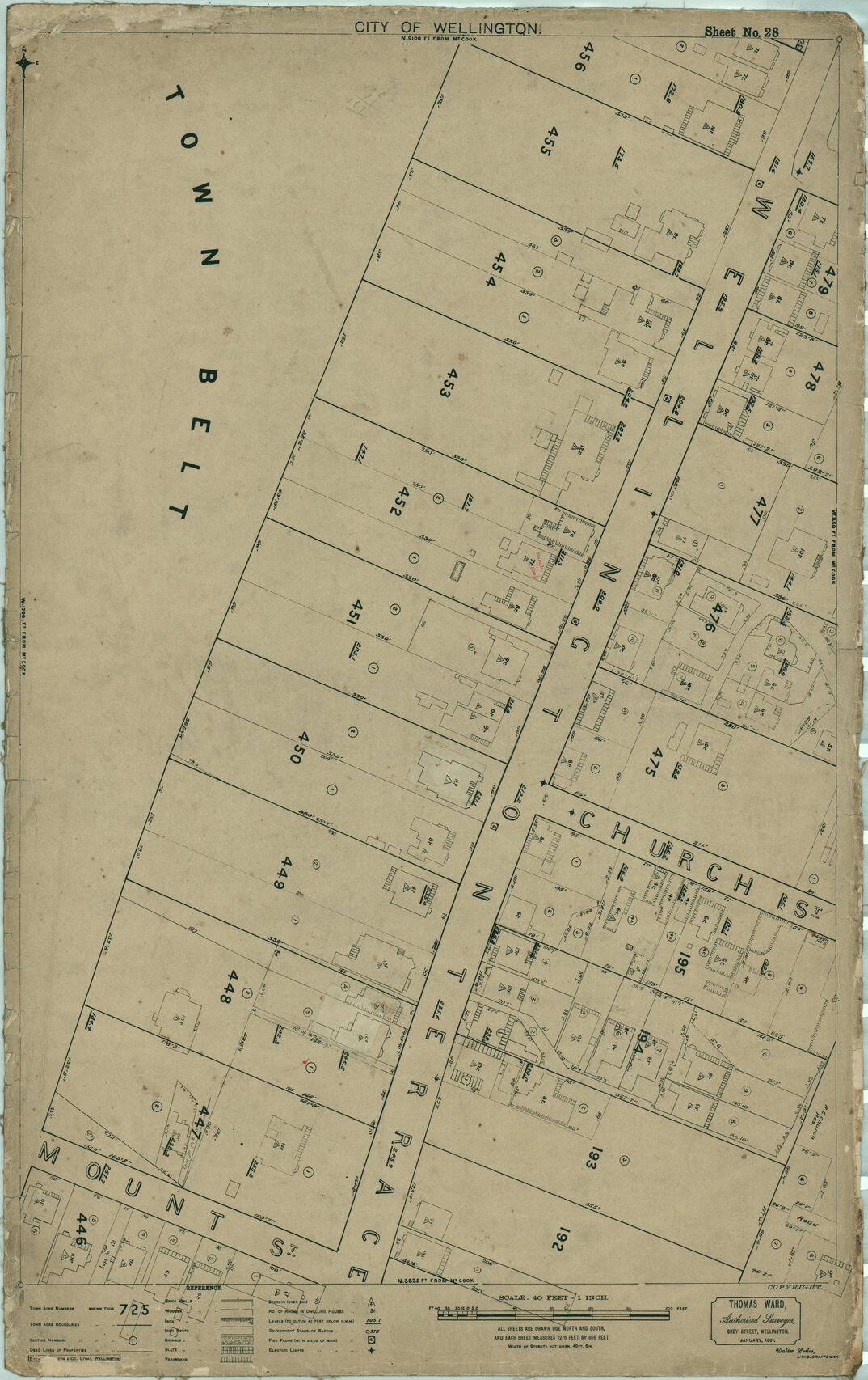 Thomas Ward survey map of Wellington City, sheet 28