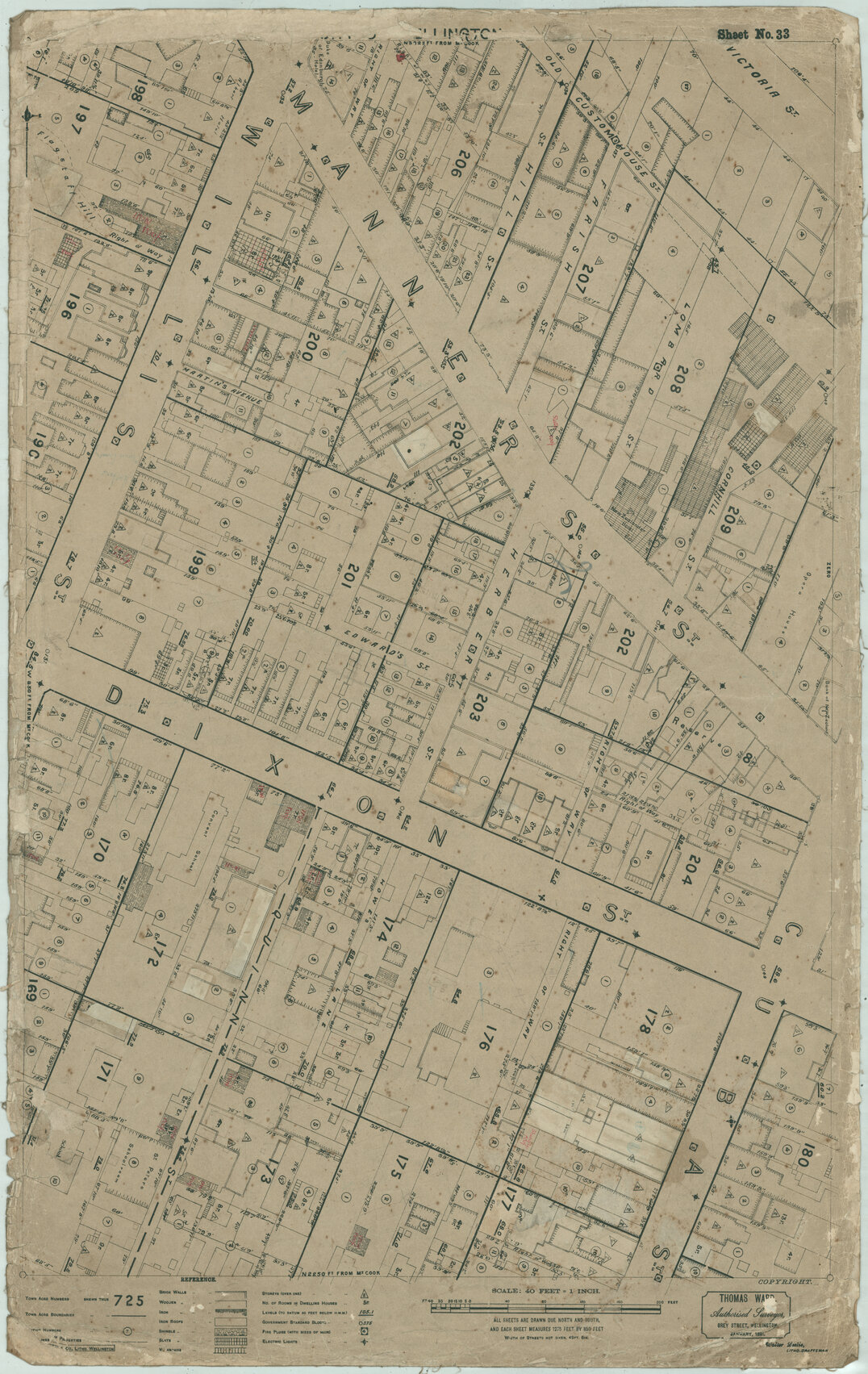 Thomas Ward survey map of Wellington City, sheet 33