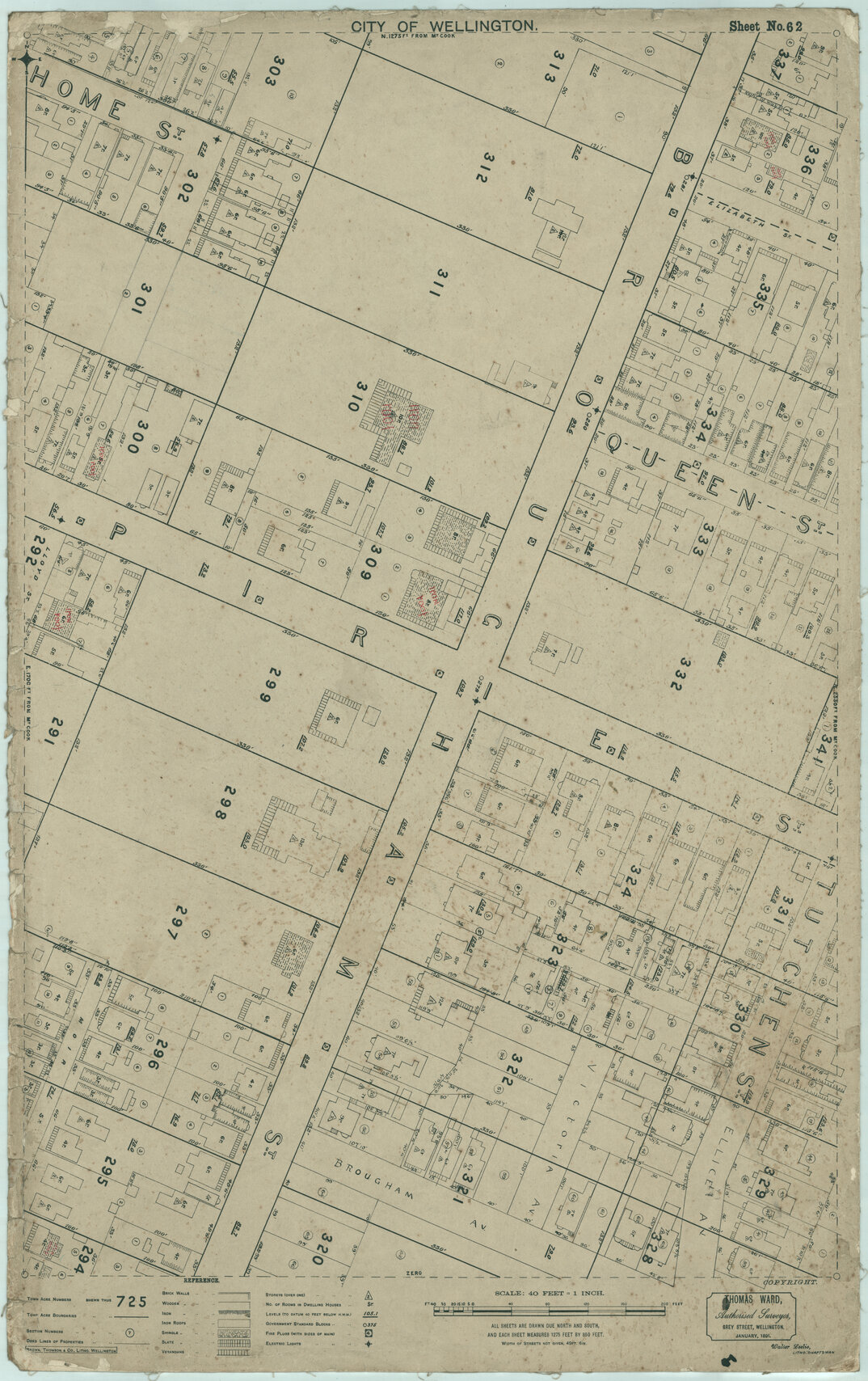 Thomas Ward survey map of Wellington City, sheet 62