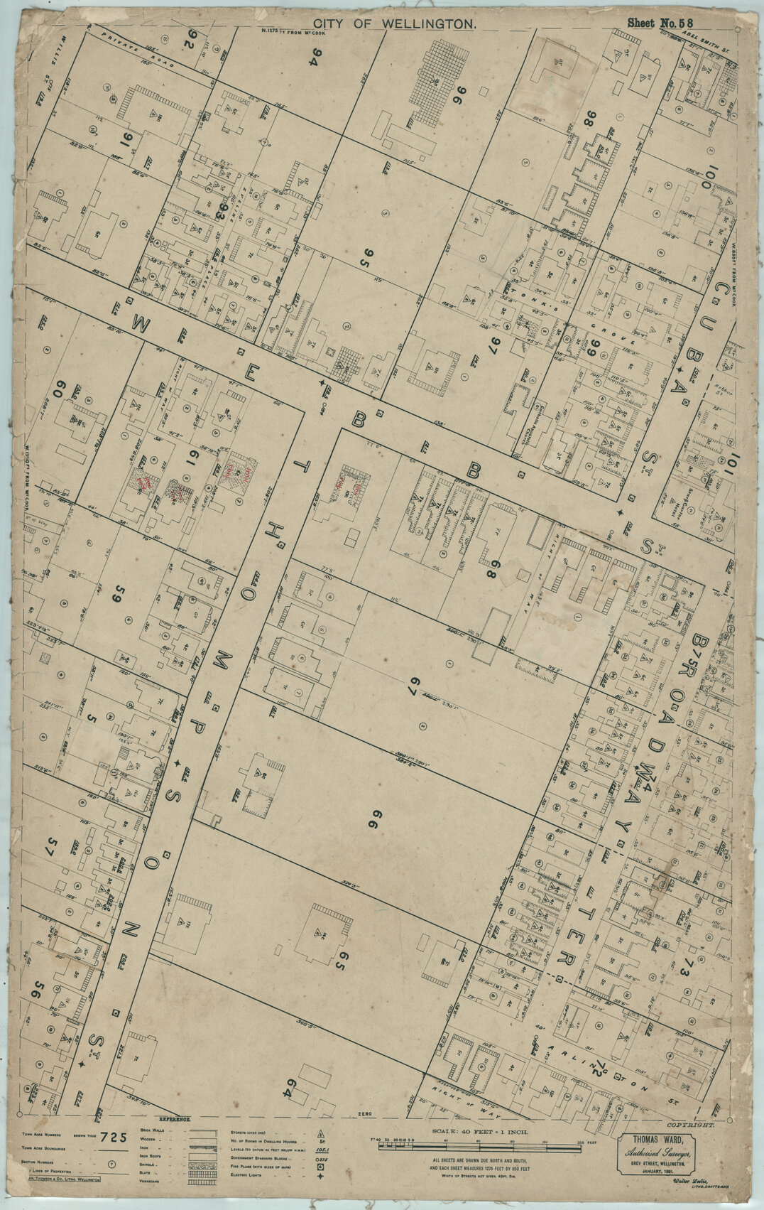 Thomas Ward survey map of Wellington City, sheet 58