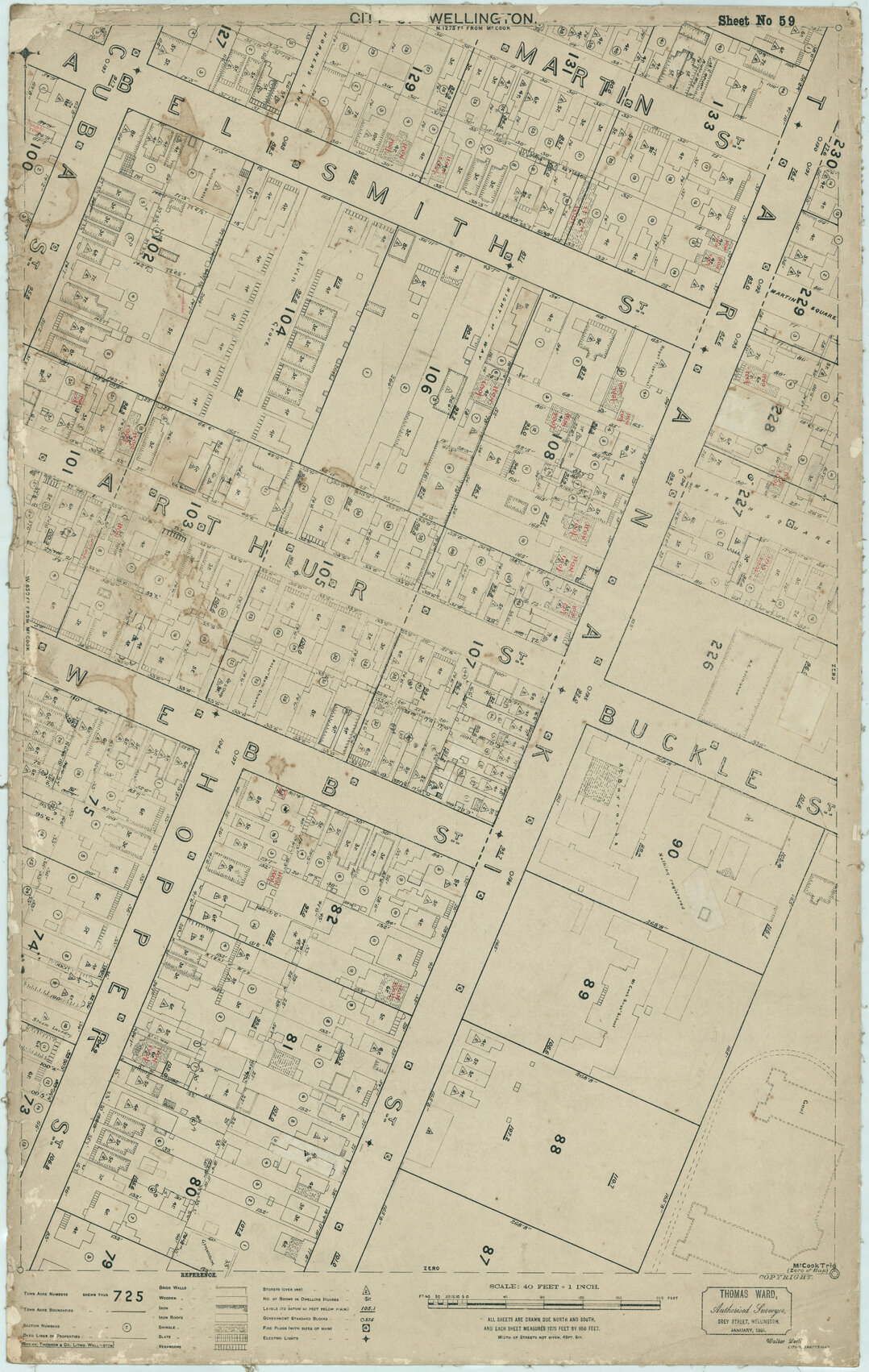 Thomas Ward survey map of Wellington City, sheet 59