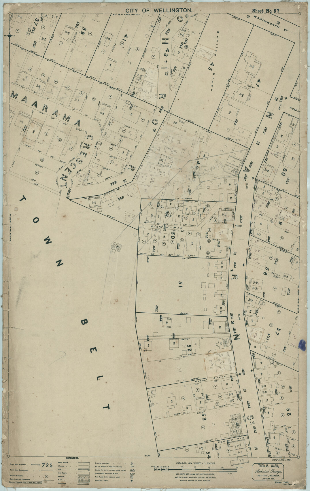 Thomas Ward survey map of Wellington City, sheet 57