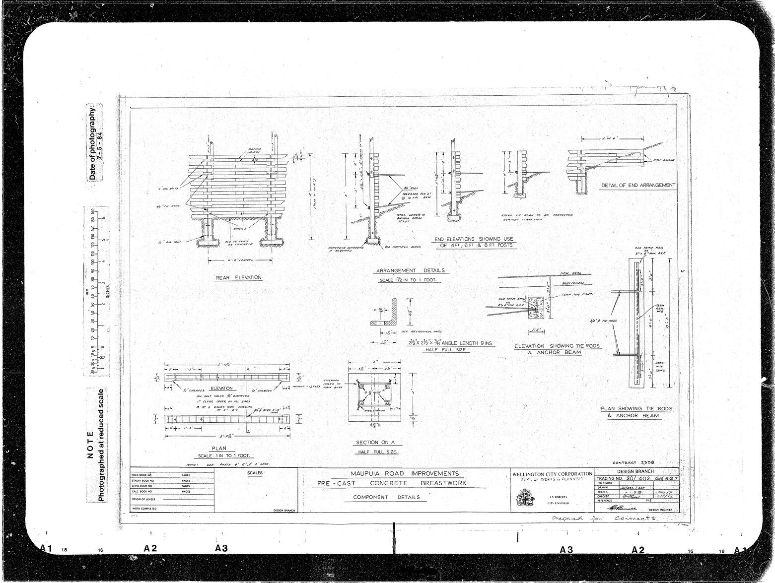 Maupuia Road improvements, Contract 2398, Details of Breastwork Showing Special Anchor, negative of 20/49A