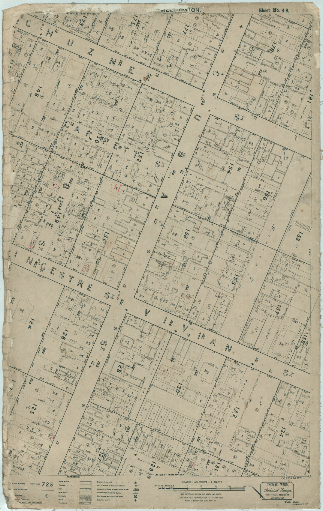 Thomas Ward survey map of Wellington City, sheet 48