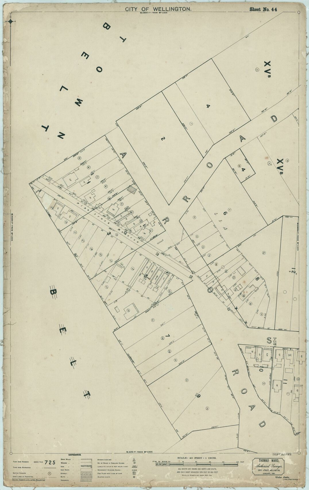 Thomas Ward survey map of Wellington City, sheet 44