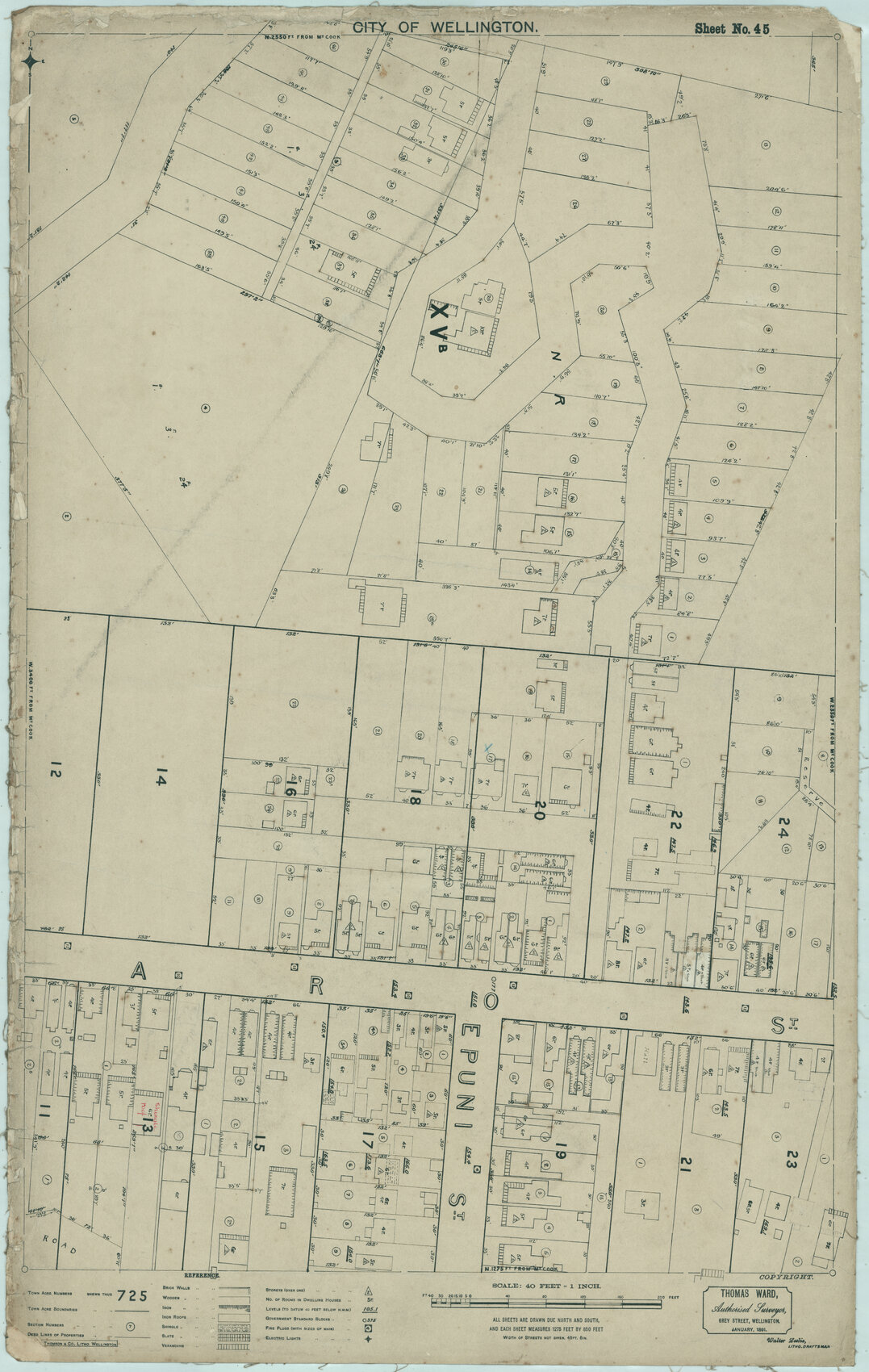 Thomas Ward survey map of Wellington City, sheet 45