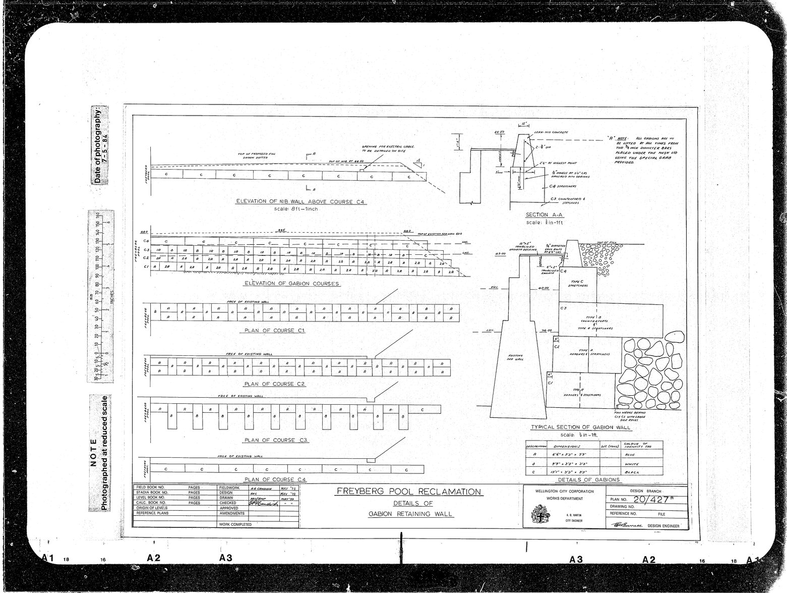 Freyberg Pool, Details of Gabion Retaining Wall