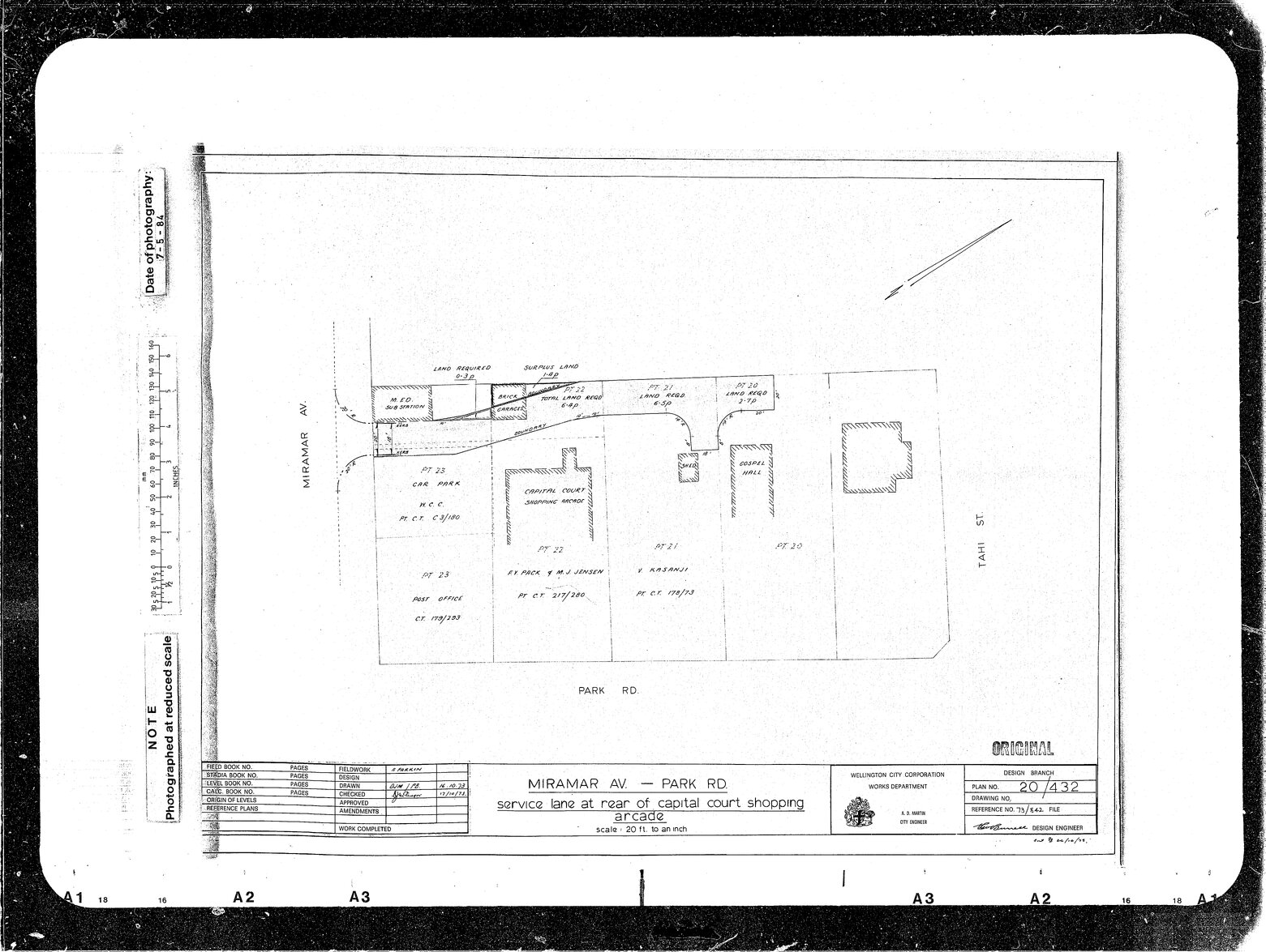 Miramar Avenue, Park Road, Service Lane at Capital Shopping Centre, now 20/432A shows details of land required