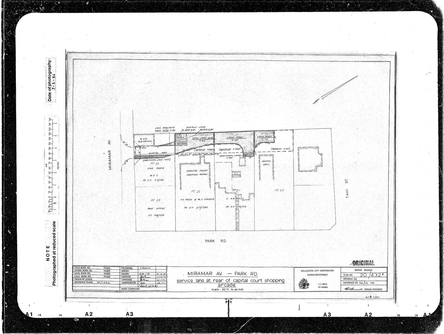 Miramar Avenue, Park Road, Service Lane at Capital Shopping Centre, shows details of land required