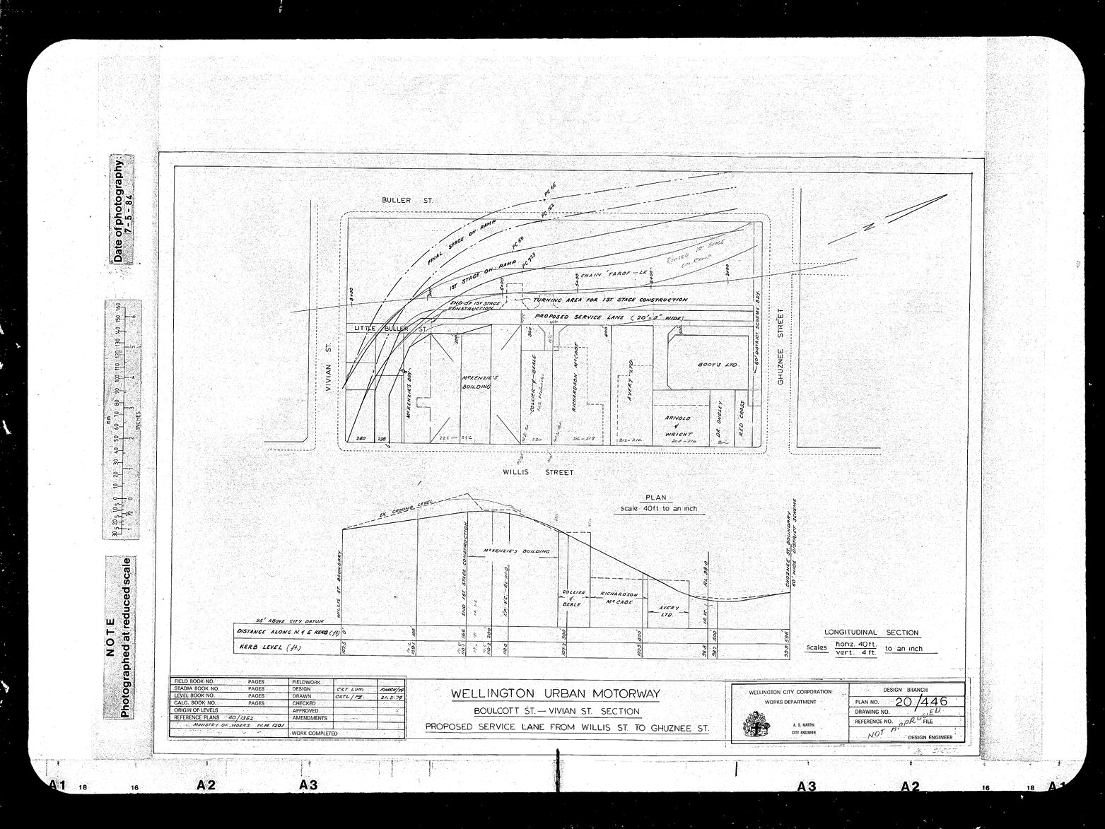 Wellington Urban Motorway, Boulcott Street, Vivian Street, Section, Proposed Service Lane Willis Street to Ghuznee Street