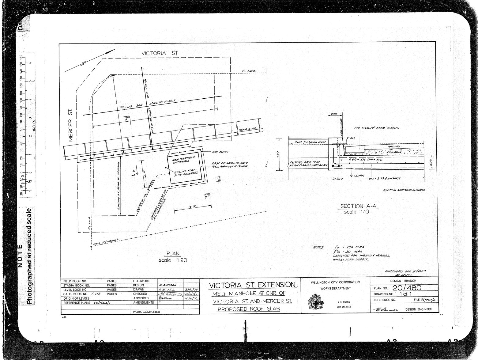Victoria Street Extension, Municipal Electricity Department Manhole at Corner of Mercer Street &amp; Victoria Street, North East Corner, Roof Slab, see 20/480A amended