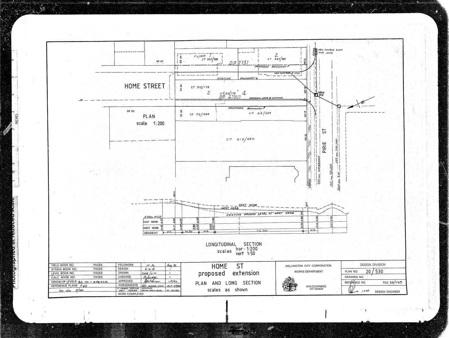 Home Street, Proposed Extension, Plan and Long Section