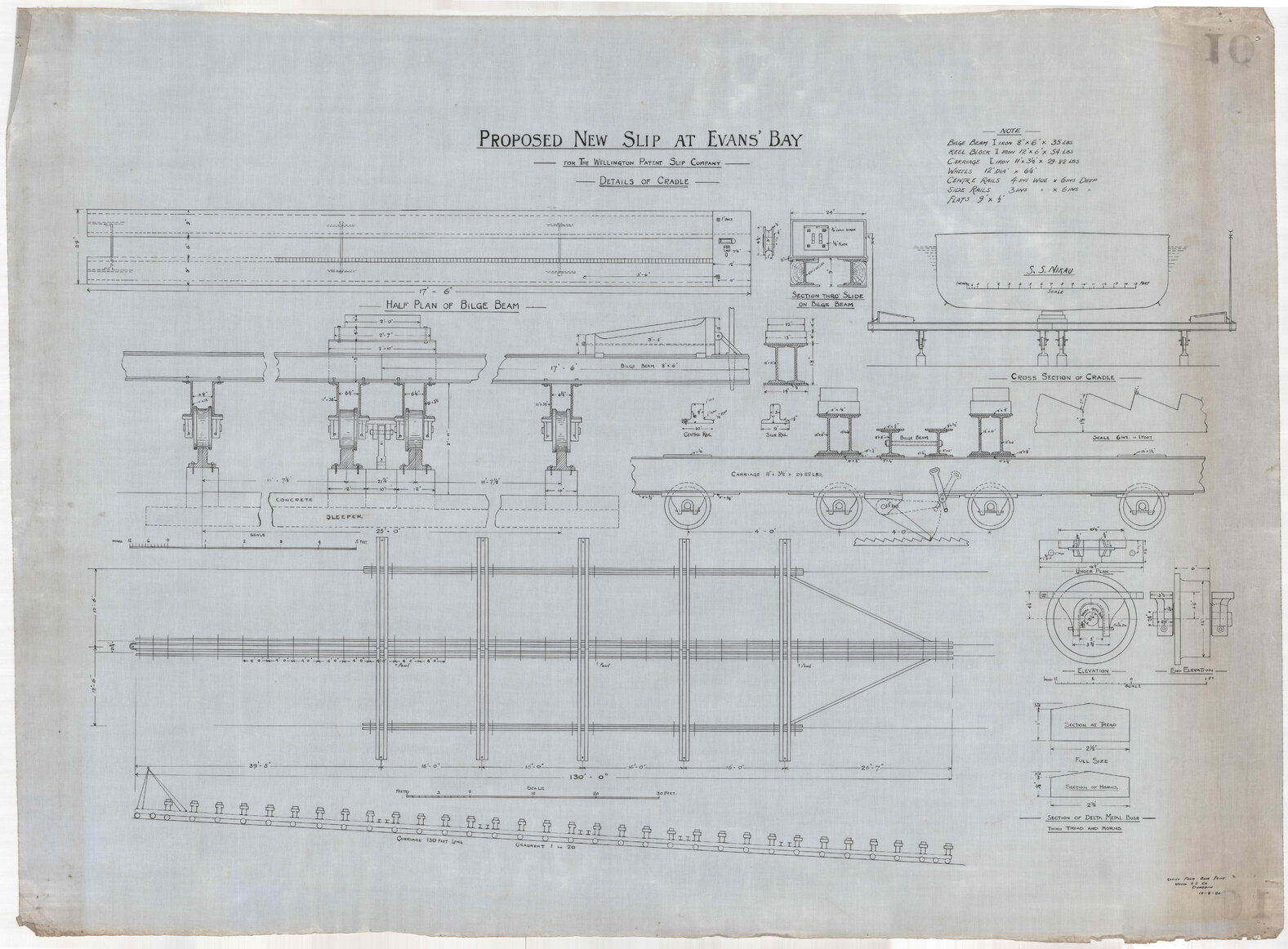 Proposed new slip at Evans Bay for the Wellington Patent Slip Company Limited, details of cradle