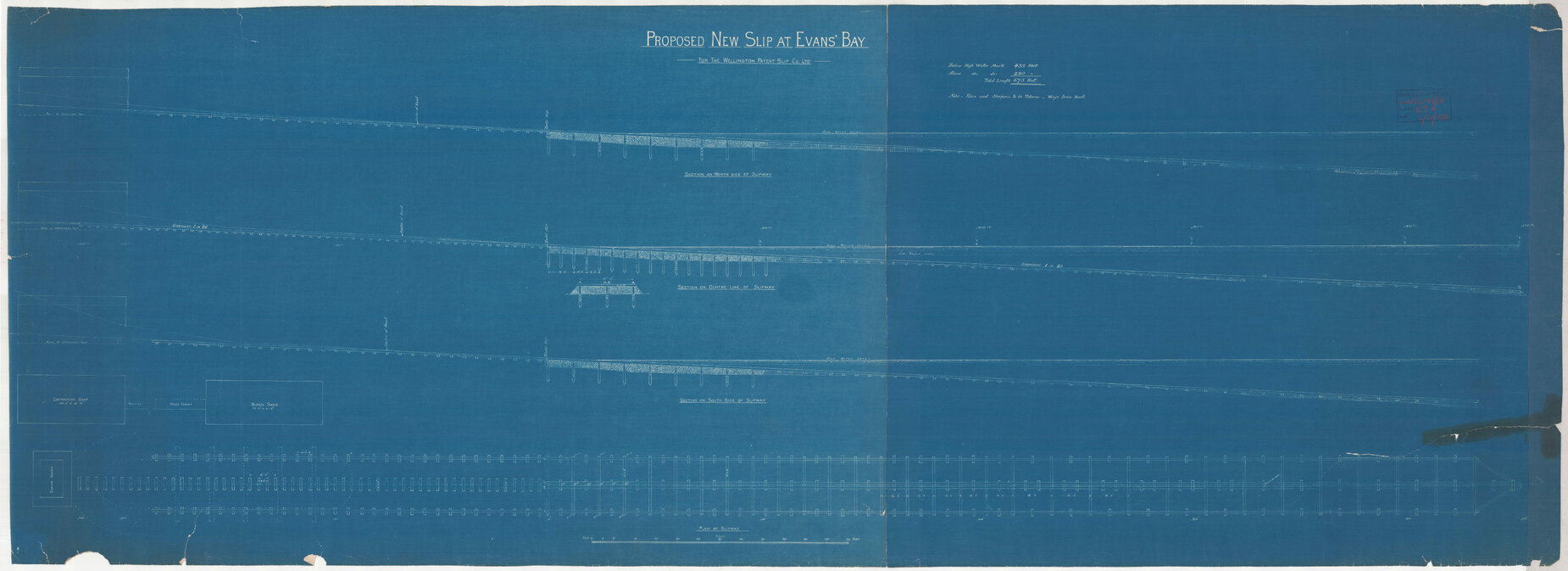 Details of proposed new slip at Evans Bay for the Wellington Patent Slip Company Limited