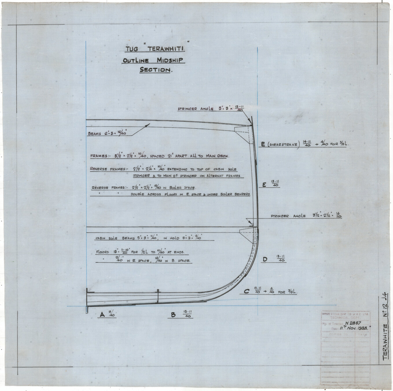 ST Terawhiti, outline midship section