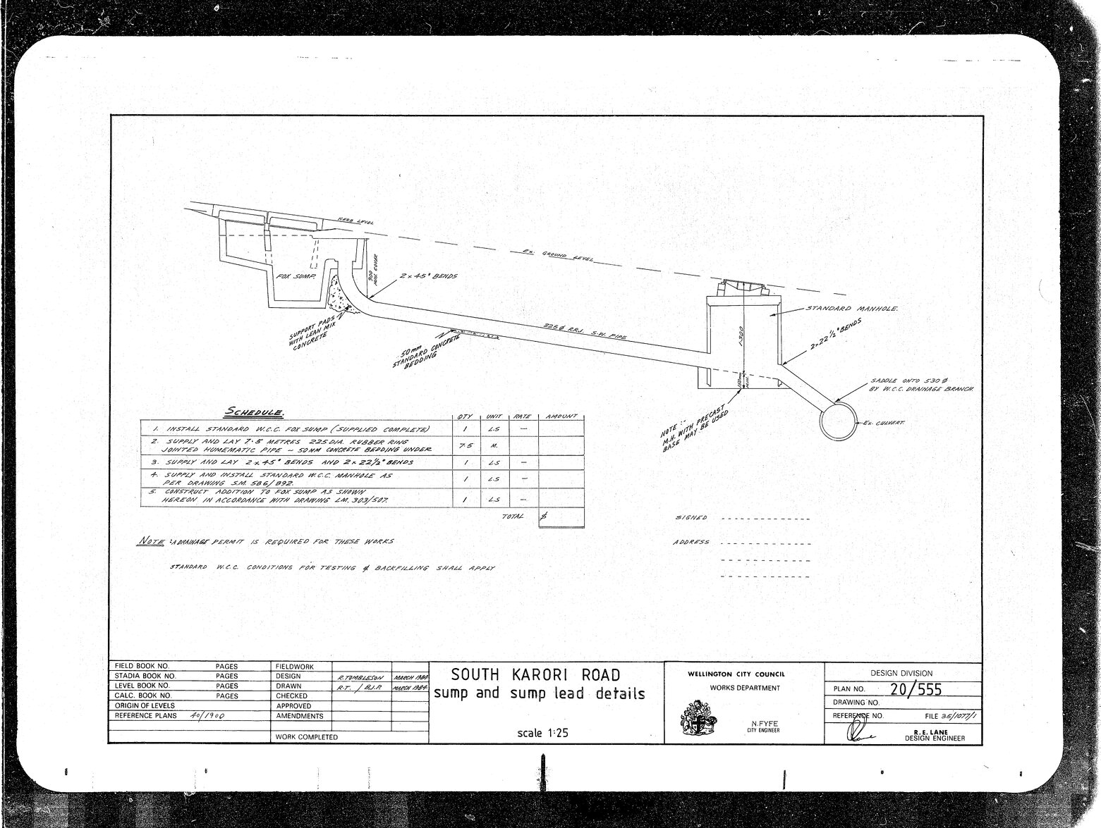 South Karori Road, Sump and Sump Lead Details