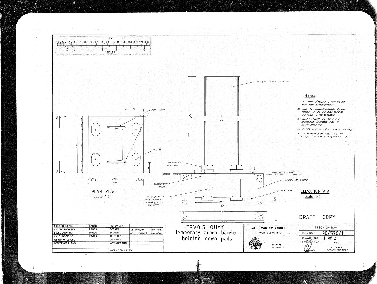 Jervois Quay, Temporary armco barrier holding down pads