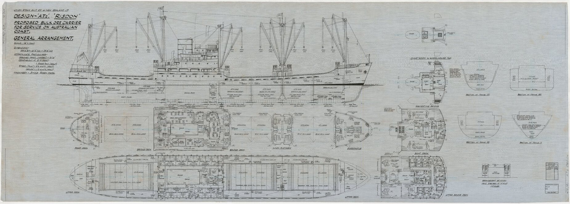 Design 'AT2", 'Risdon', proposed bulk ore carrier for service on Australian coast, general arrangement