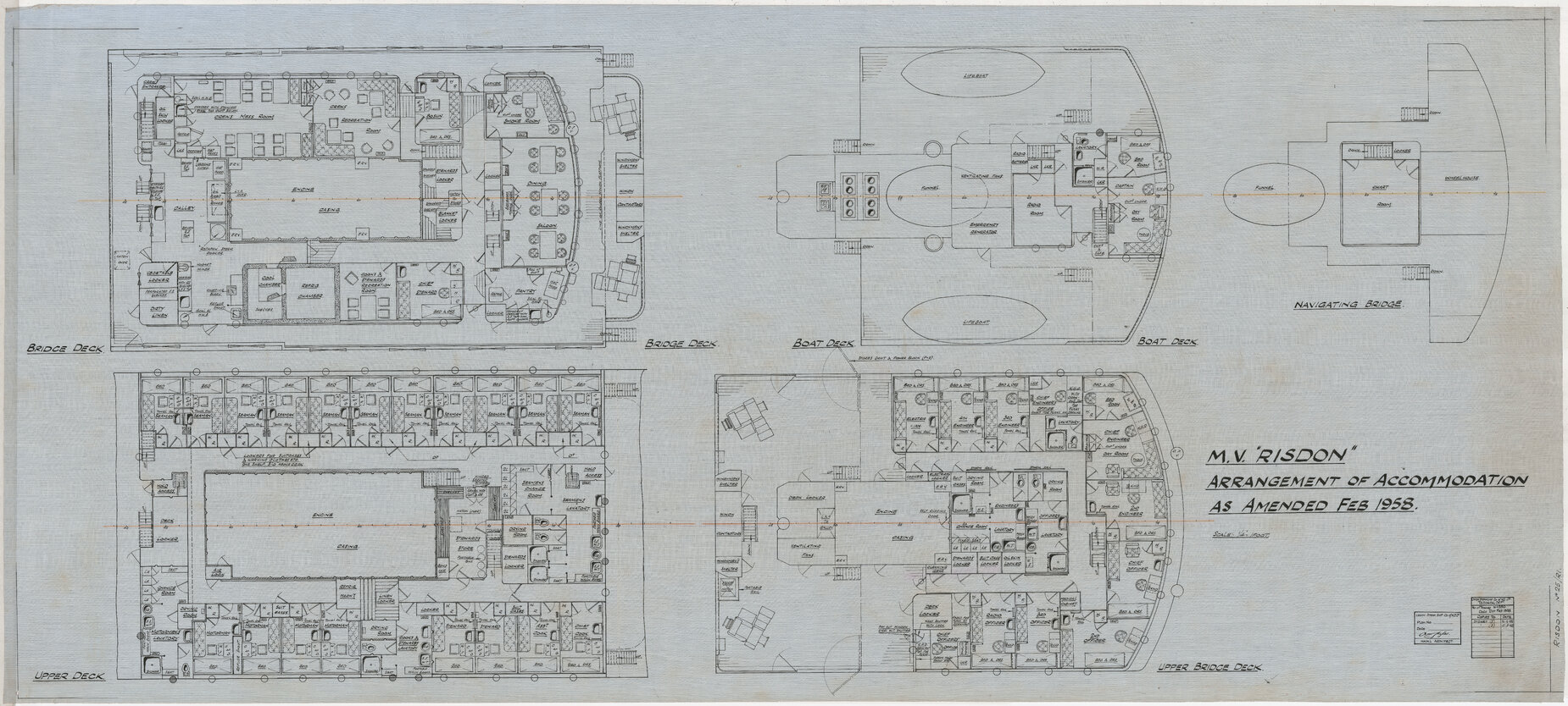 MV Risdon, arrangement of accommodation as amended Feb 1958