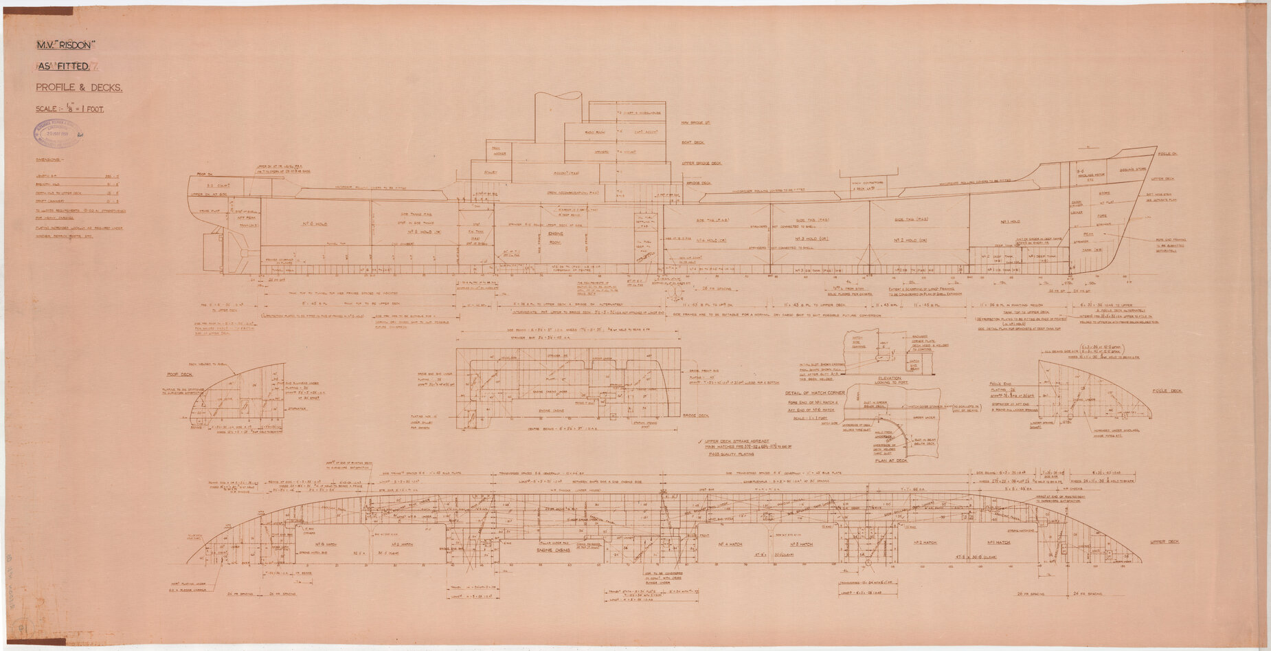 MV Risdon, as fitted, profile and decks