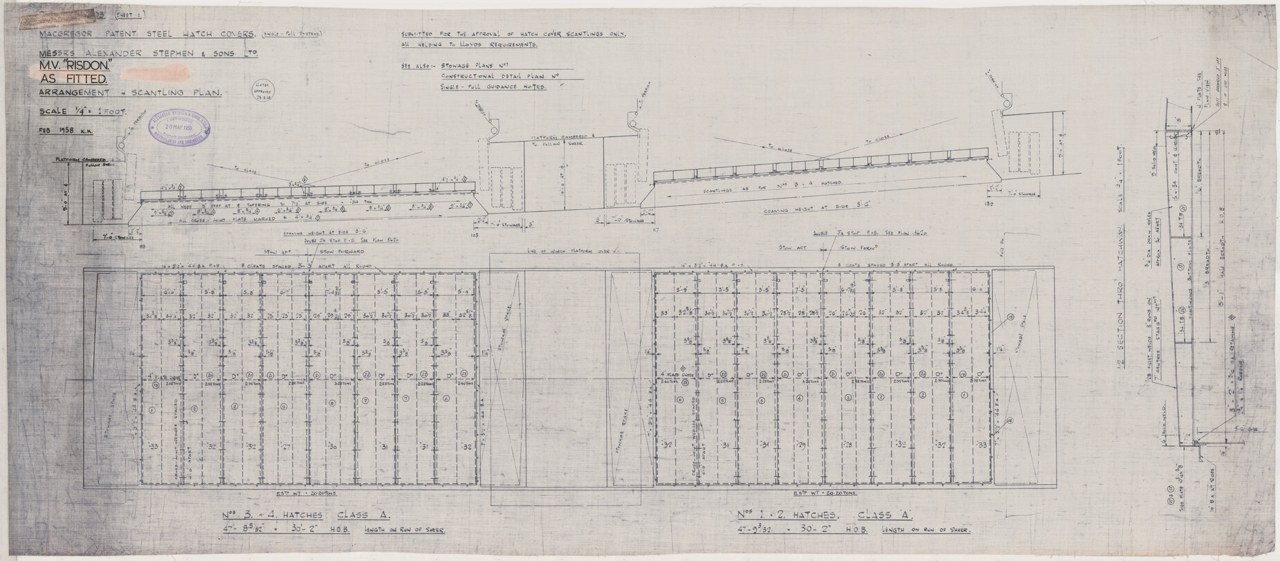 MV Risdon, as fitted arrangement and scantling plan