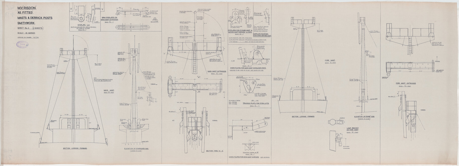 MV Risdon, as fitted mast and derrick post smithwork, sheet 2 of 2