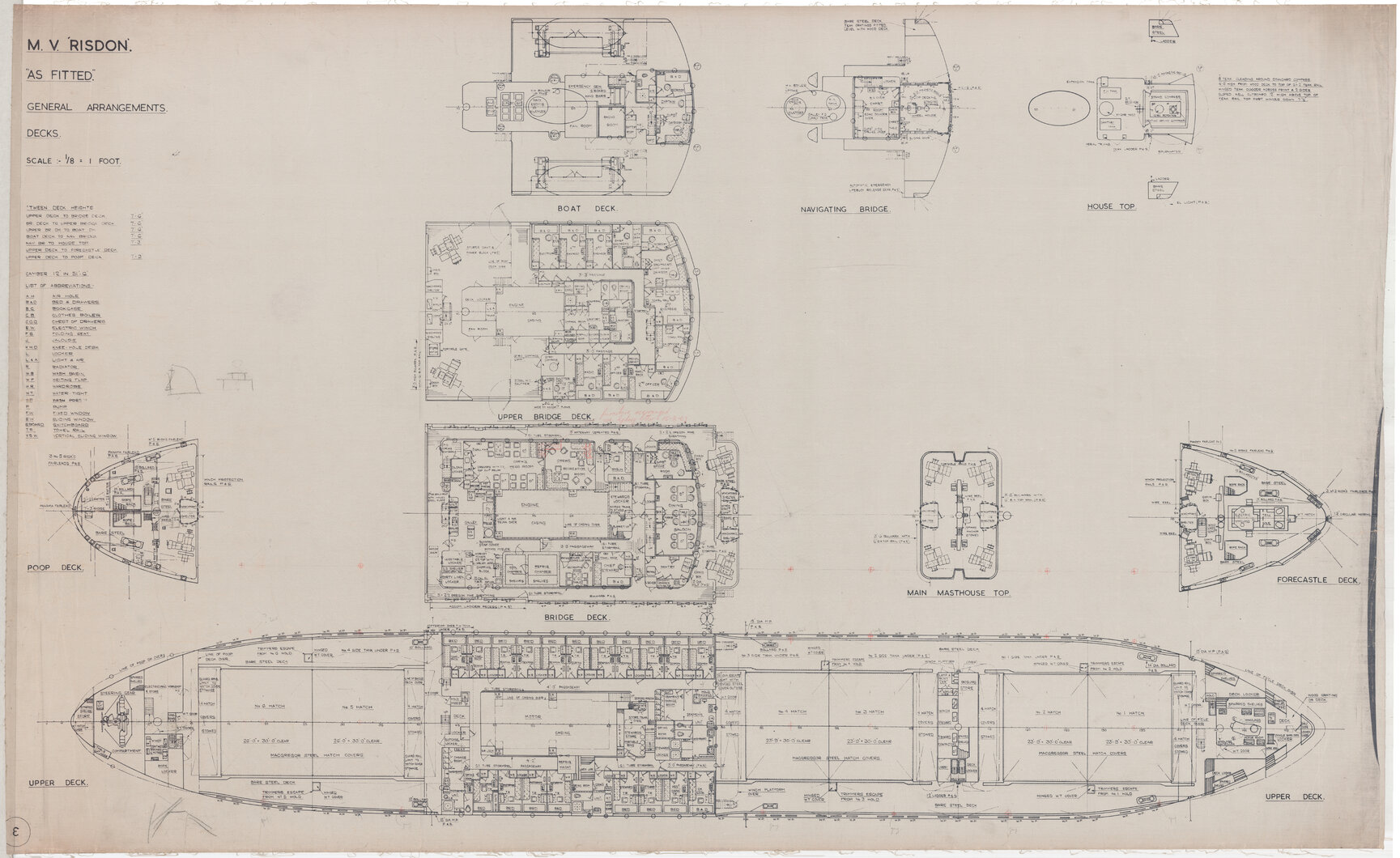 MV Risdon, as fitted general arrangements, deck