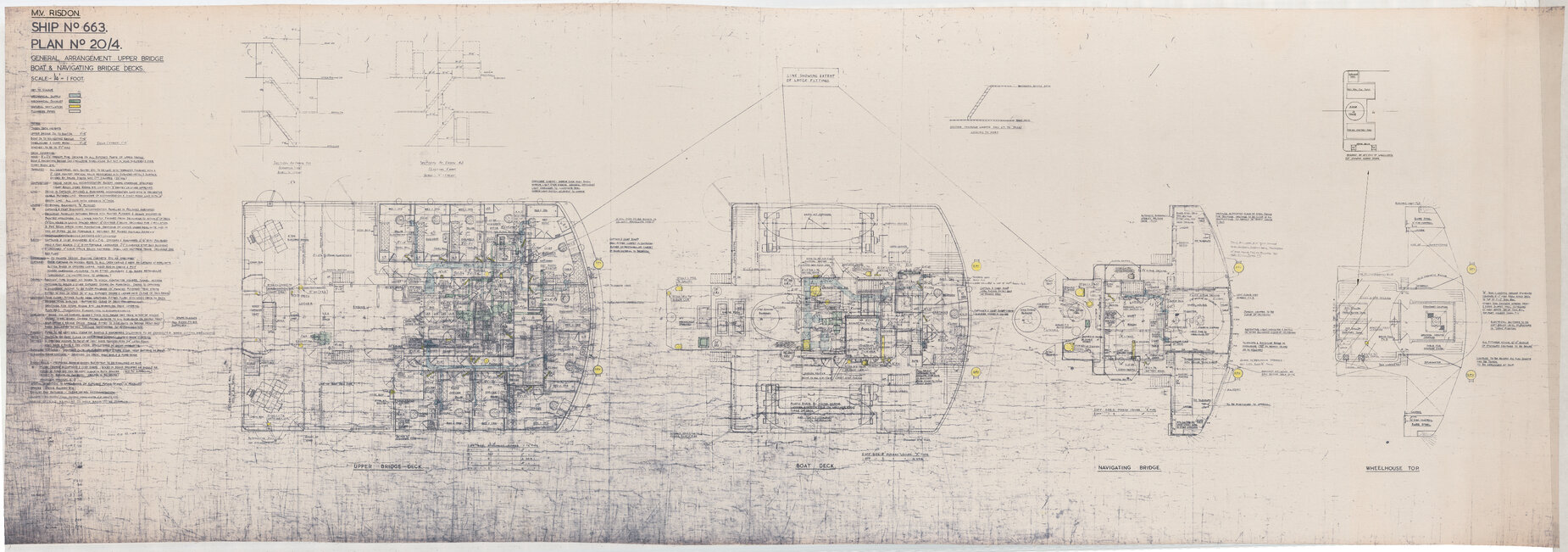 MV Risdon, general arrangement upper bridge boat and navigating bridge decks