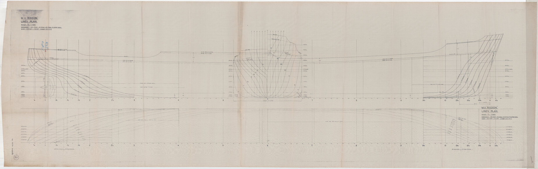 MV Risdon, lines plan, second version