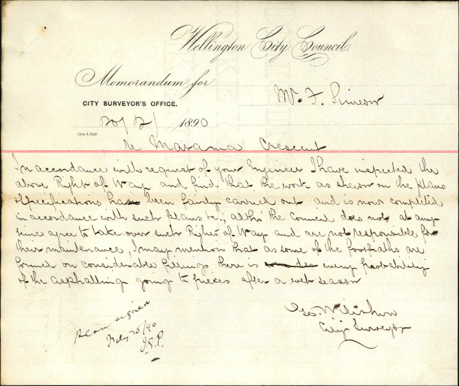 Right of Way [Maarama Crescent], F Simeon - City Surveyor