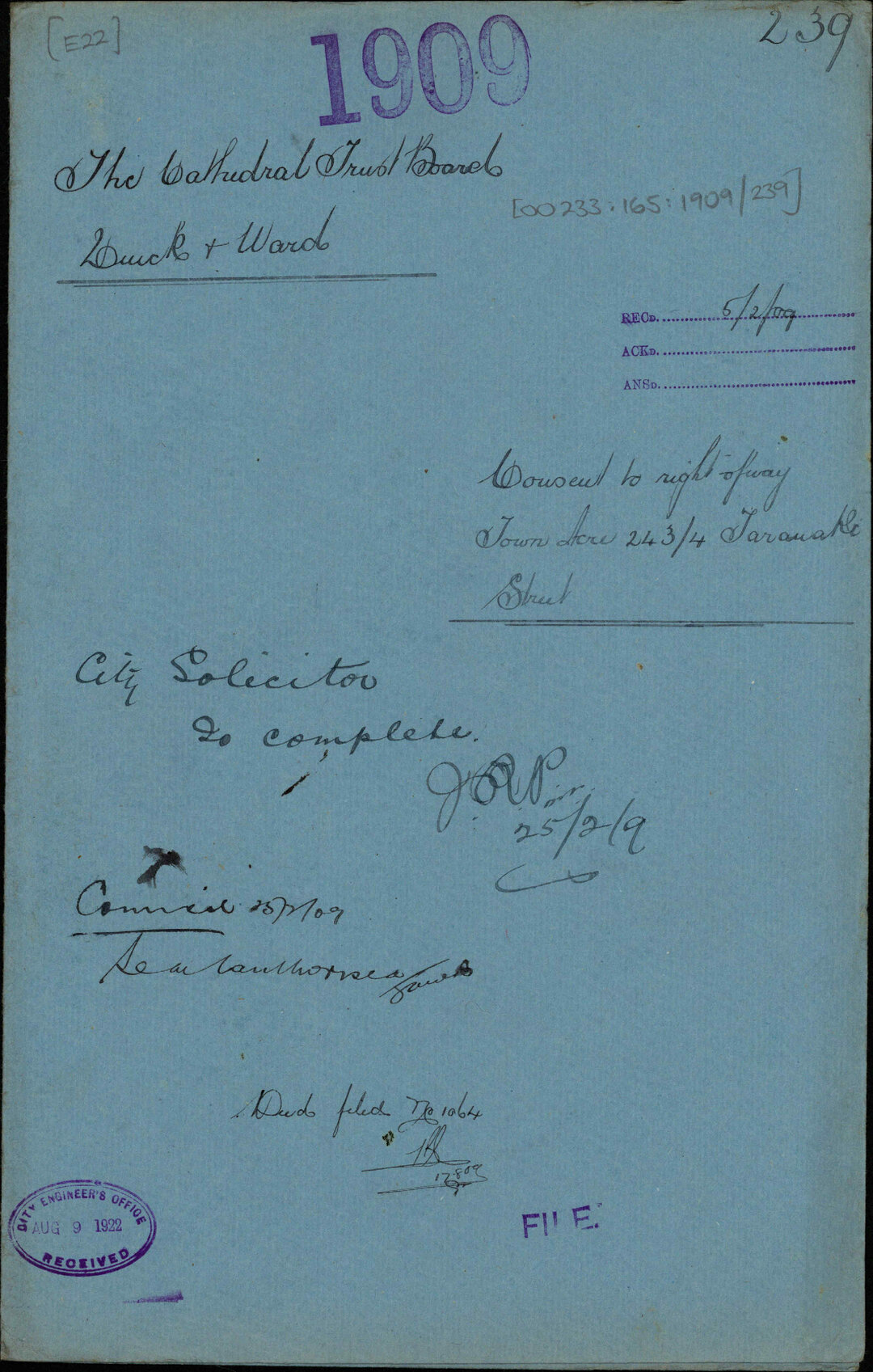 Consent to right-of-way, Town Acre 243 and 244 [Espie Street], off Taranaki Street - The Cathedral Trust Board; Quick and Ward
