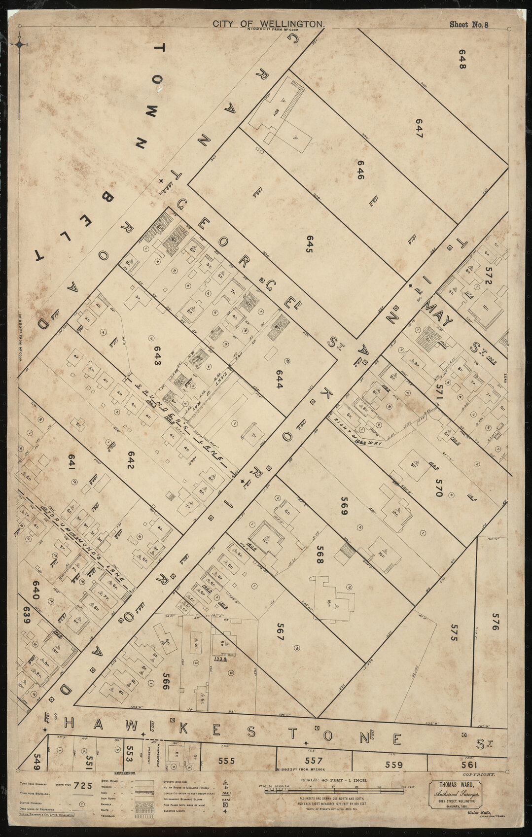 Thomas Ward survey map of Wellington City, sheet 8