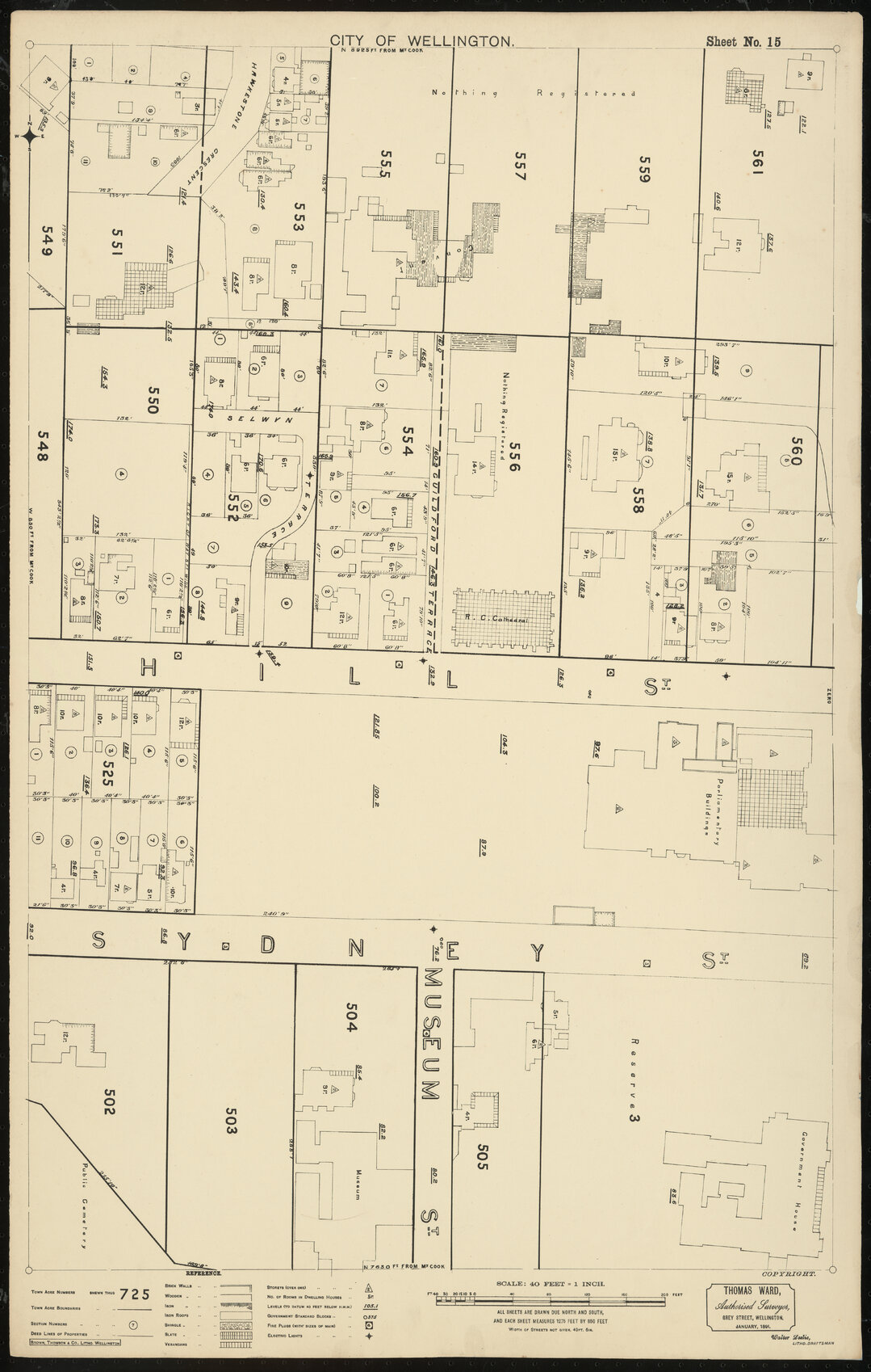 Thomas Ward survey map of Wellington City, sheet 15