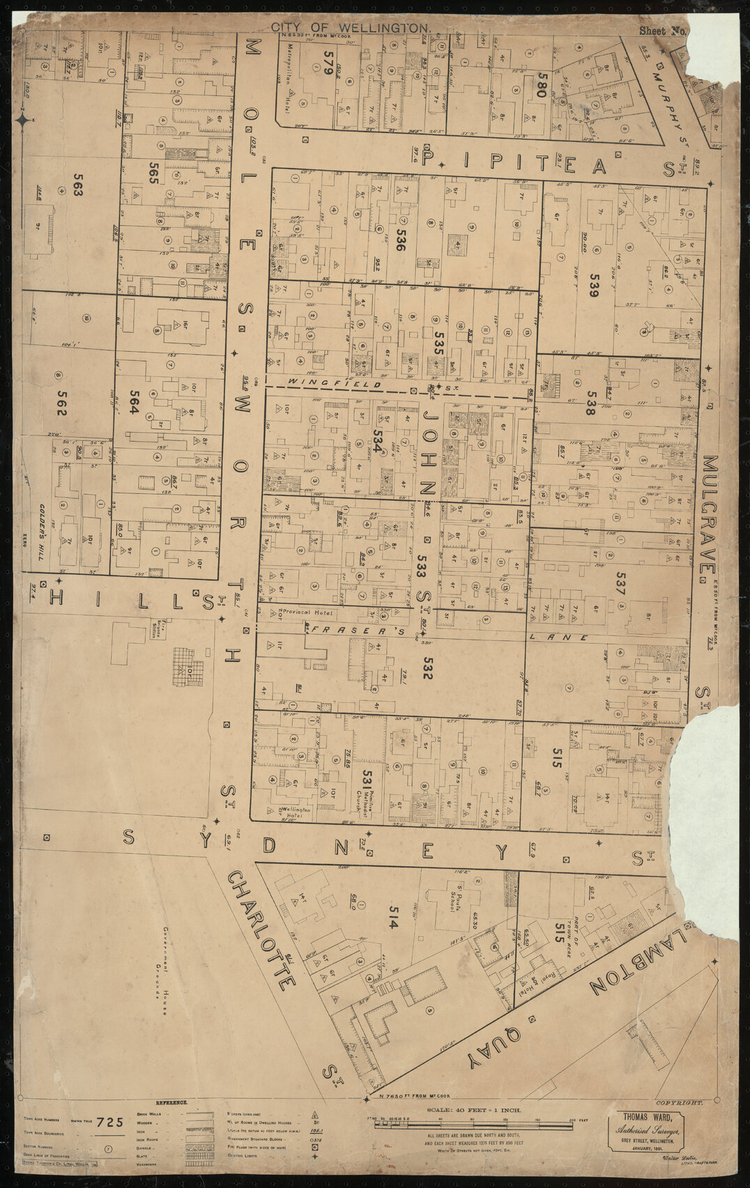Thomas Ward survey map of Wellington City, sheet 16