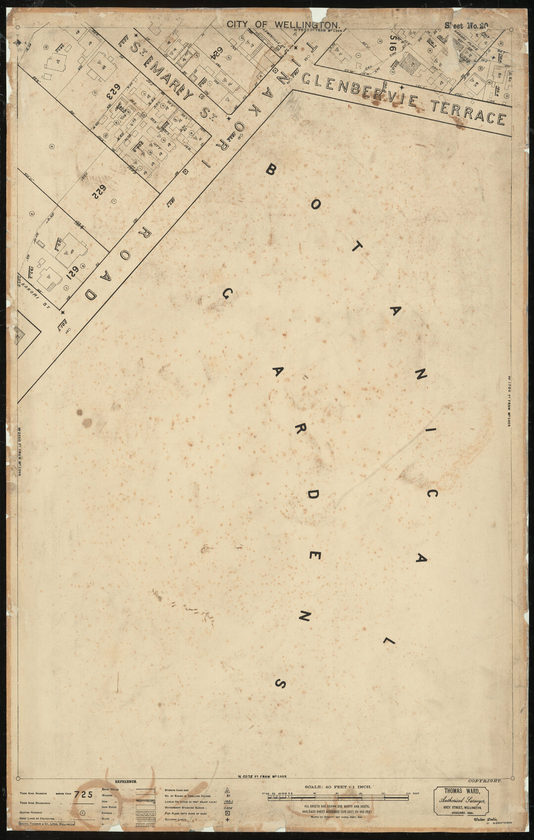 Thomas Ward survey map of Wellington City, sheet 20