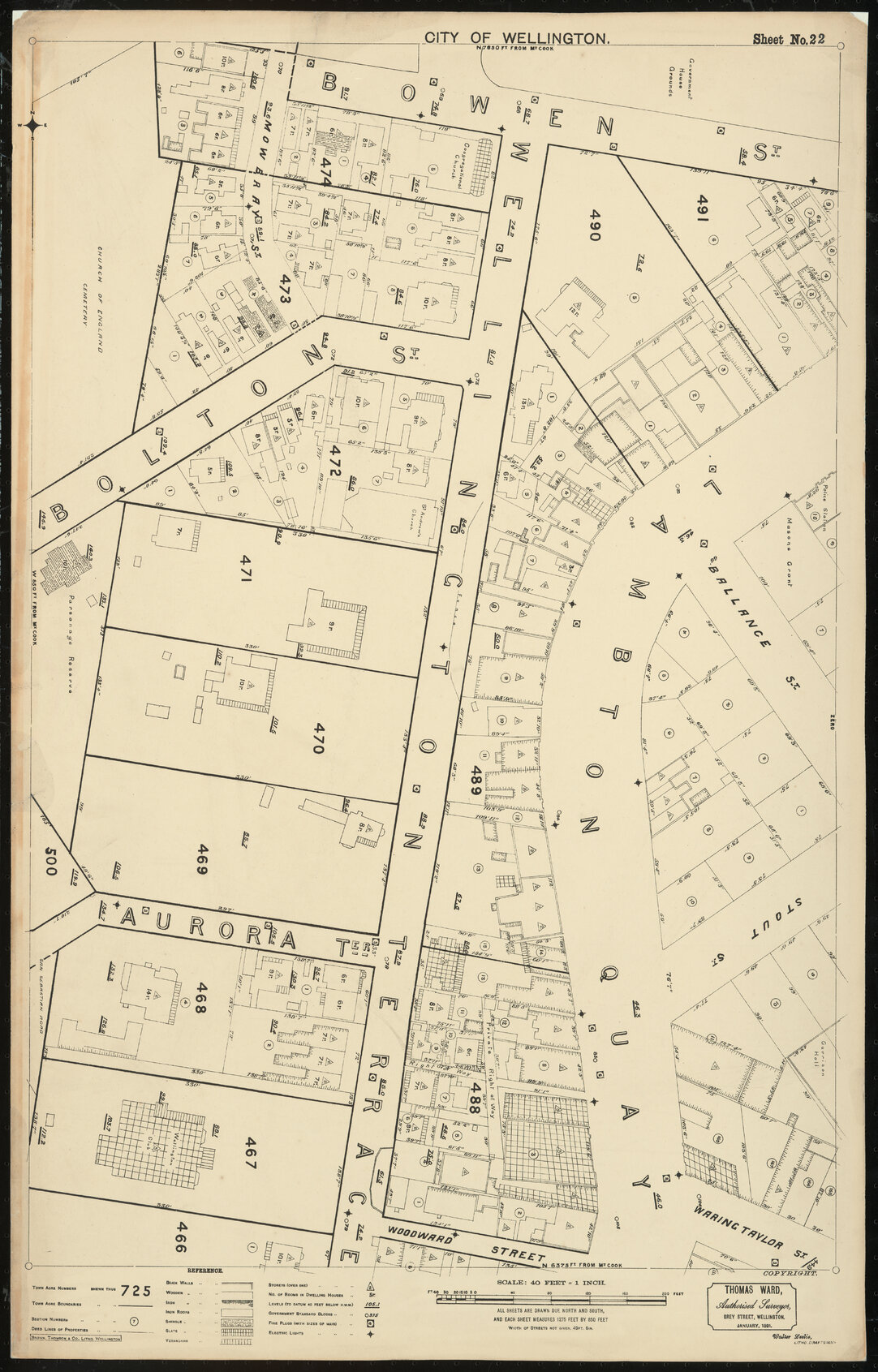 Thomas Ward survey map of Wellington City, sheet 22