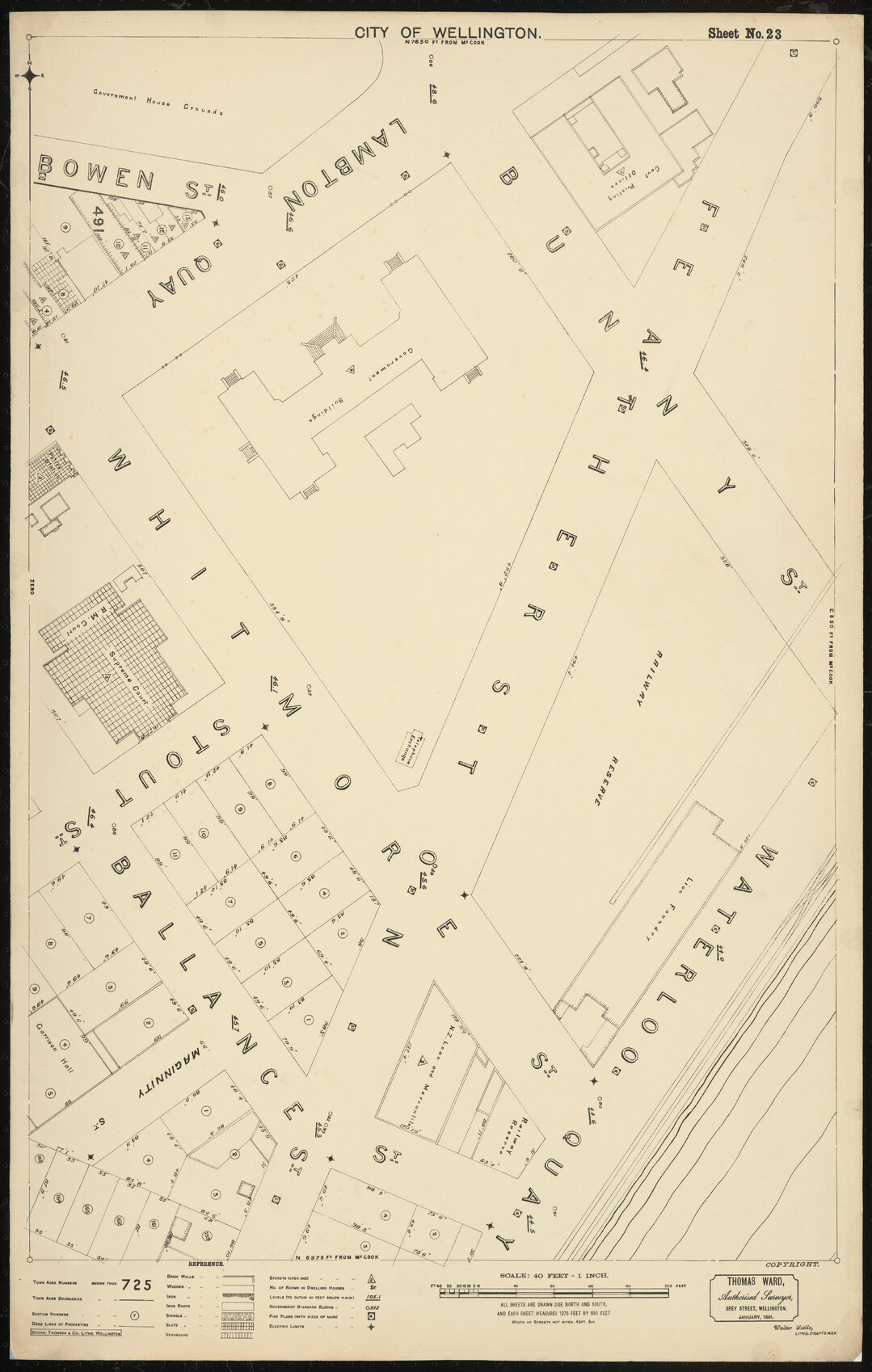 Thomas Ward survey map of Wellington City, sheet 23