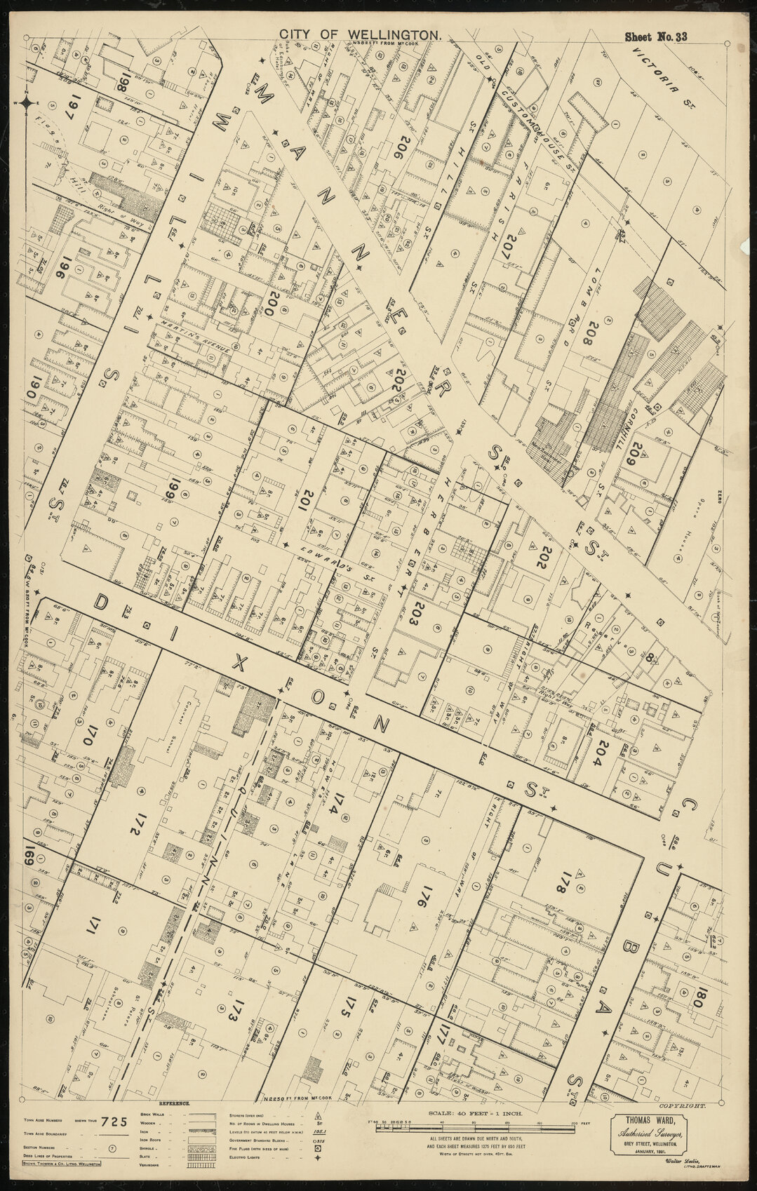 Thomas Ward survey map of Wellington City, sheet 33