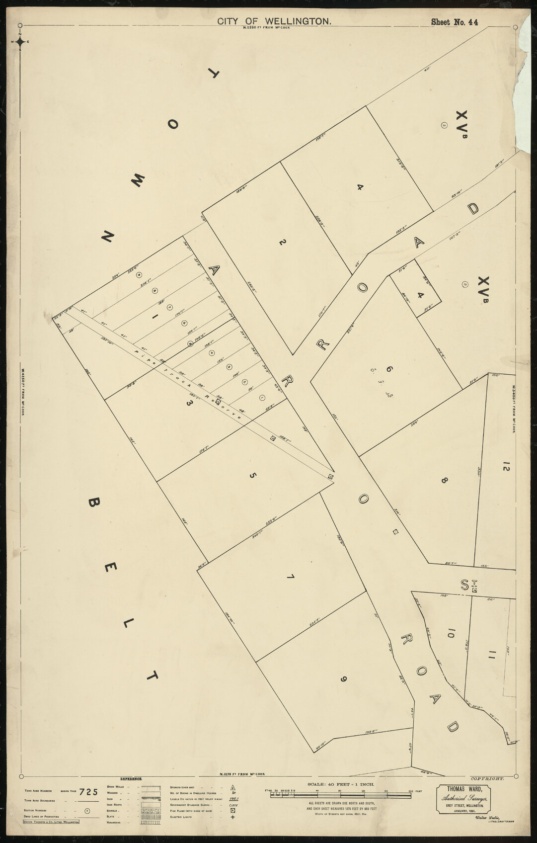Thomas Ward survey map of Wellington City, sheet 44