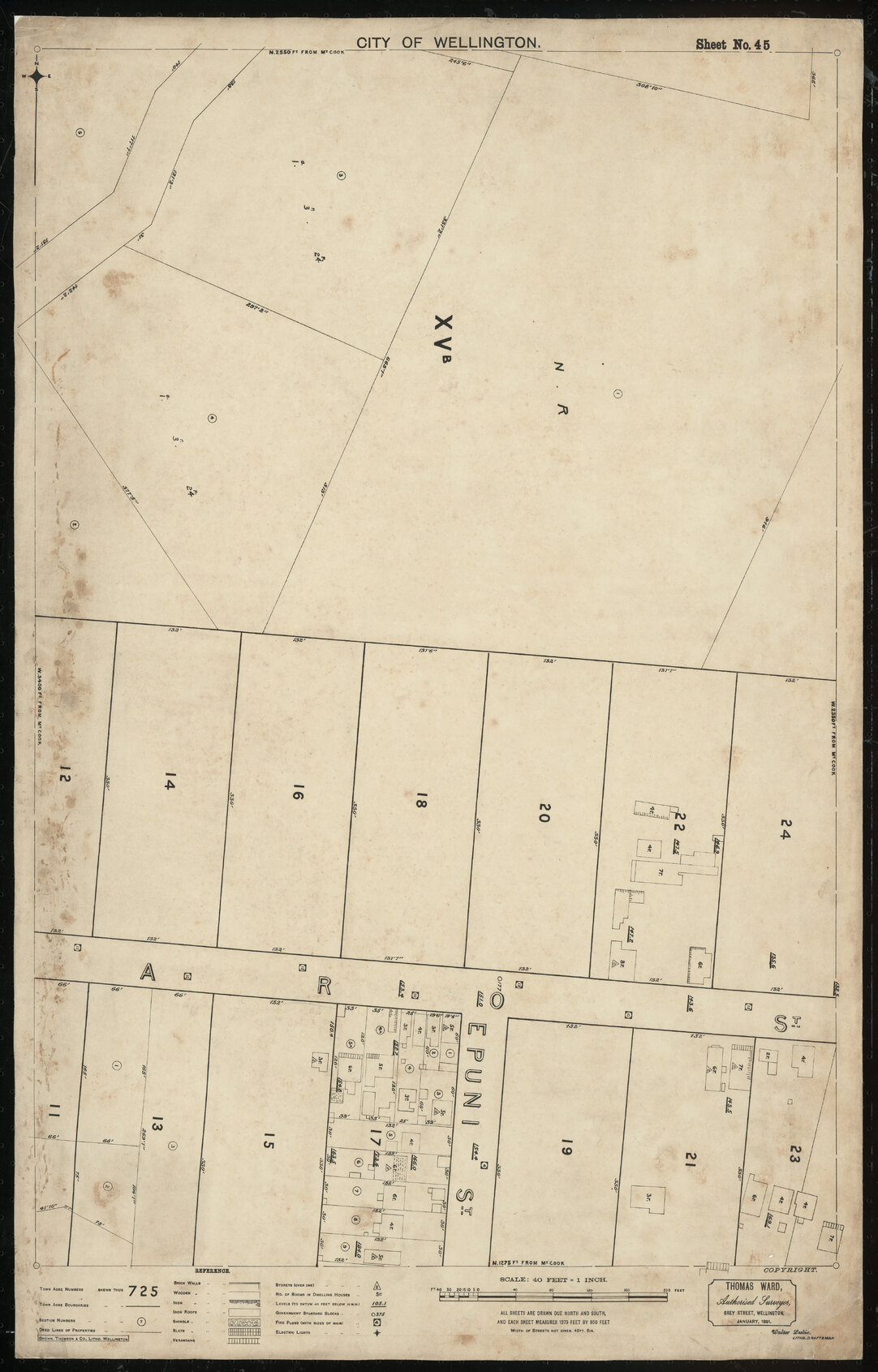 Thomas Ward survey map of Wellington City, sheet 45