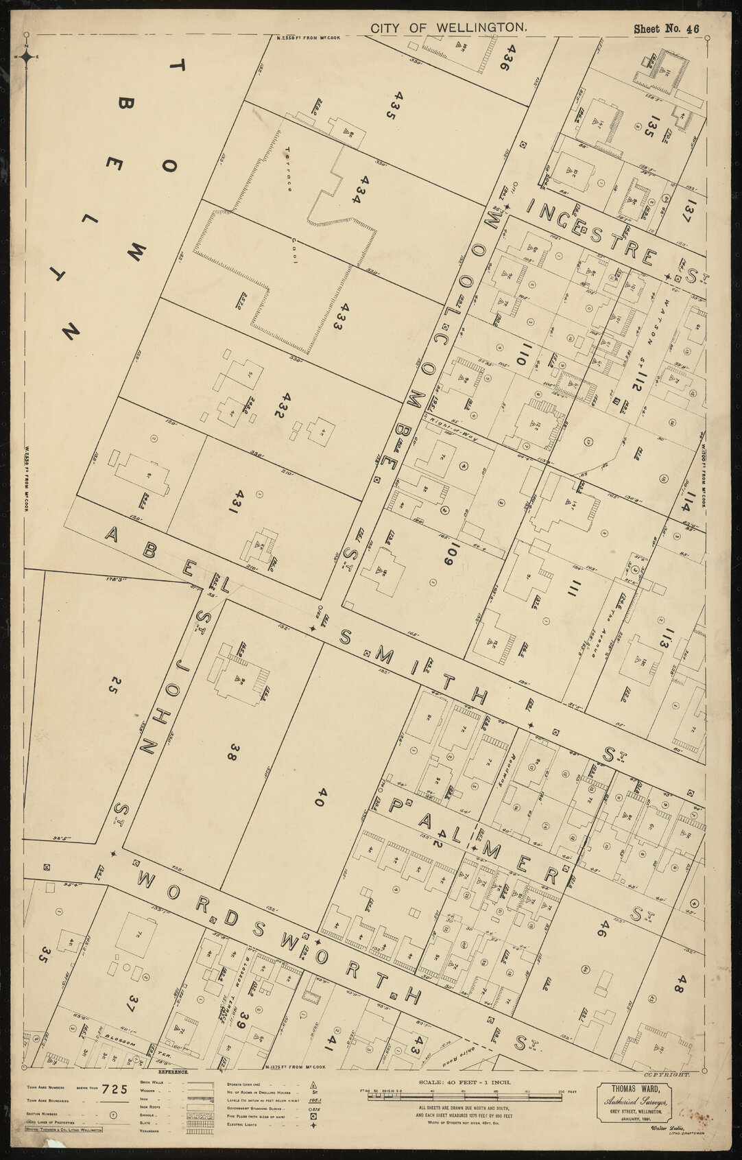 Thomas Ward survey map of Wellington City, sheet 46
