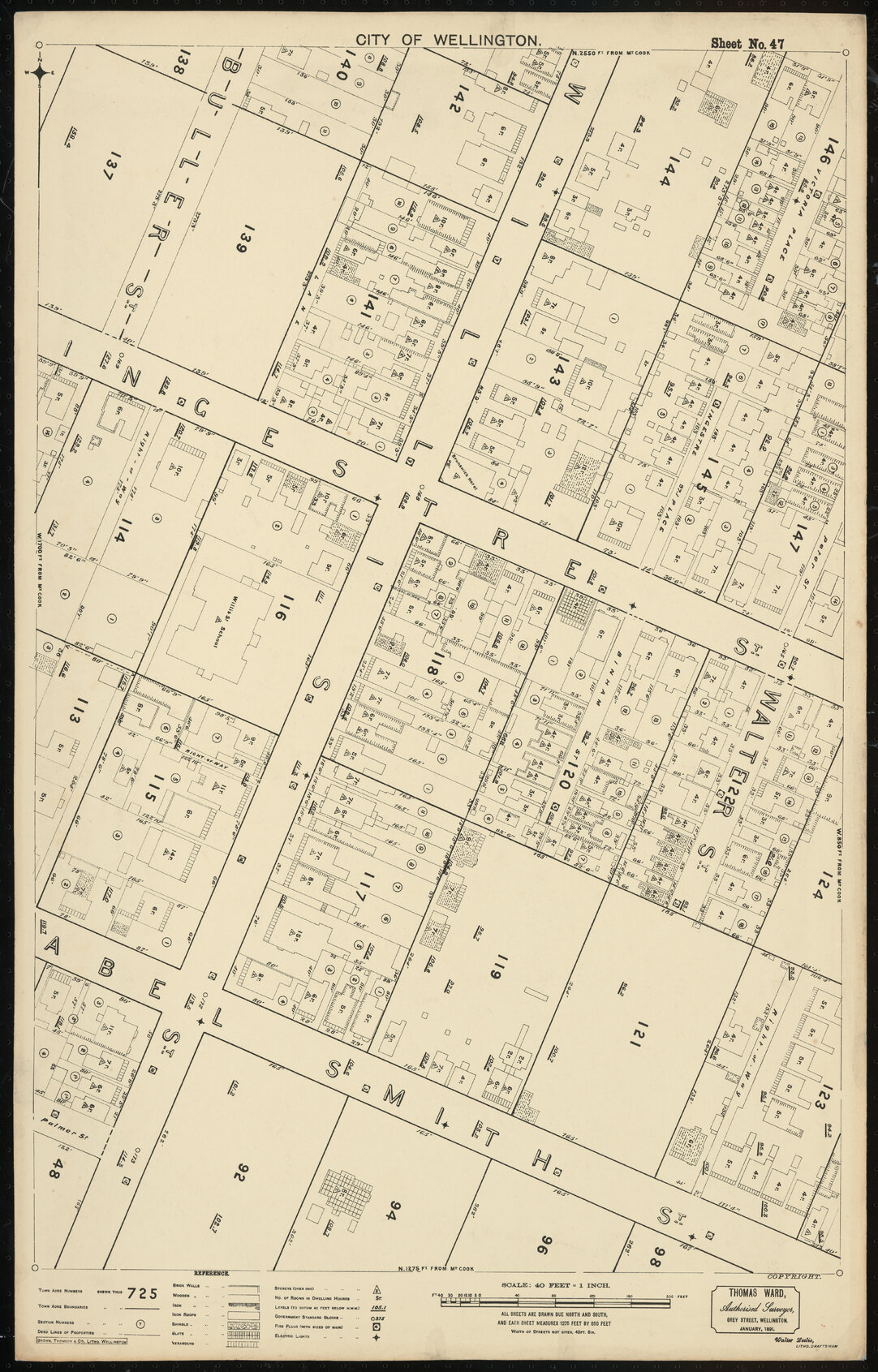 Thomas Ward survey map of Wellington City, sheet 47