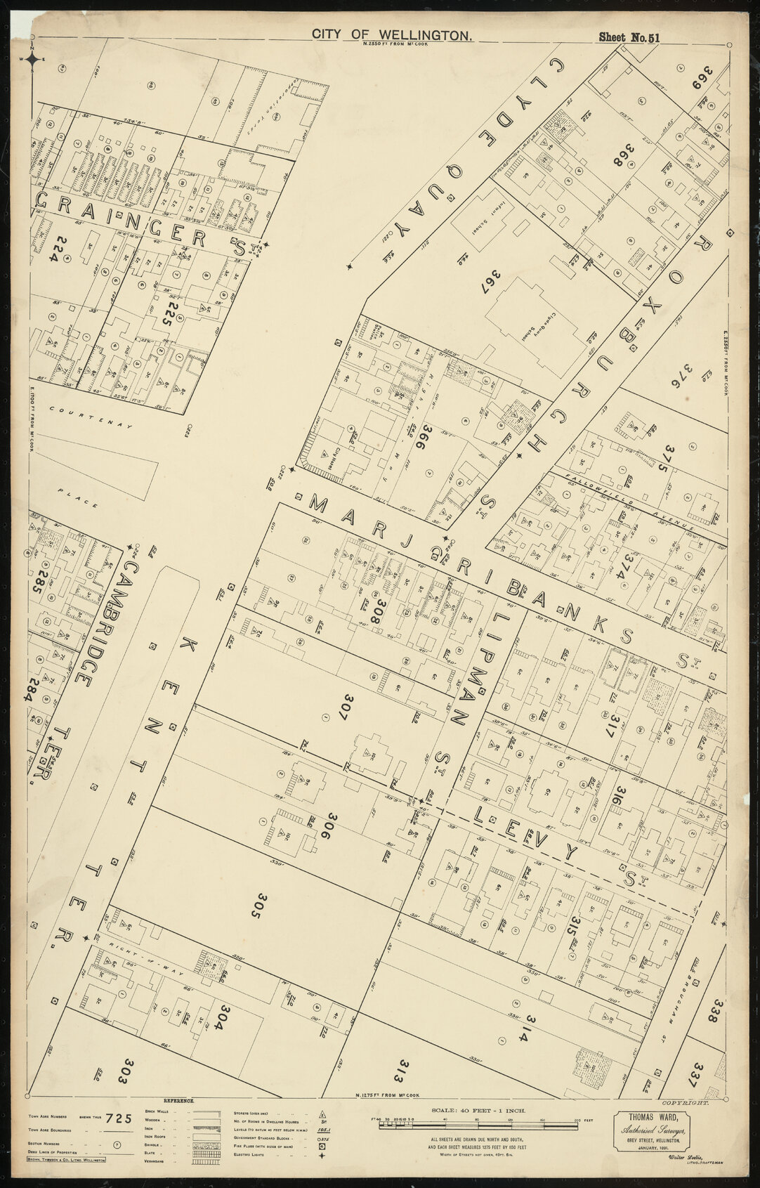 Thomas Ward survey map of Wellington City, sheet 51