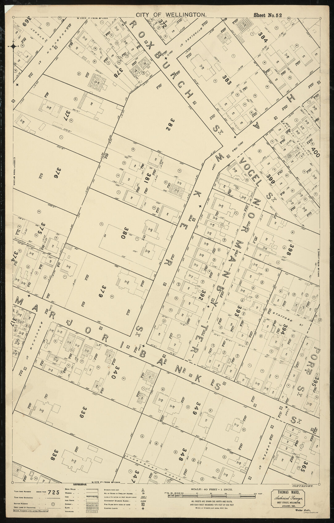 Thomas Ward survey map of Wellington City, sheet 52