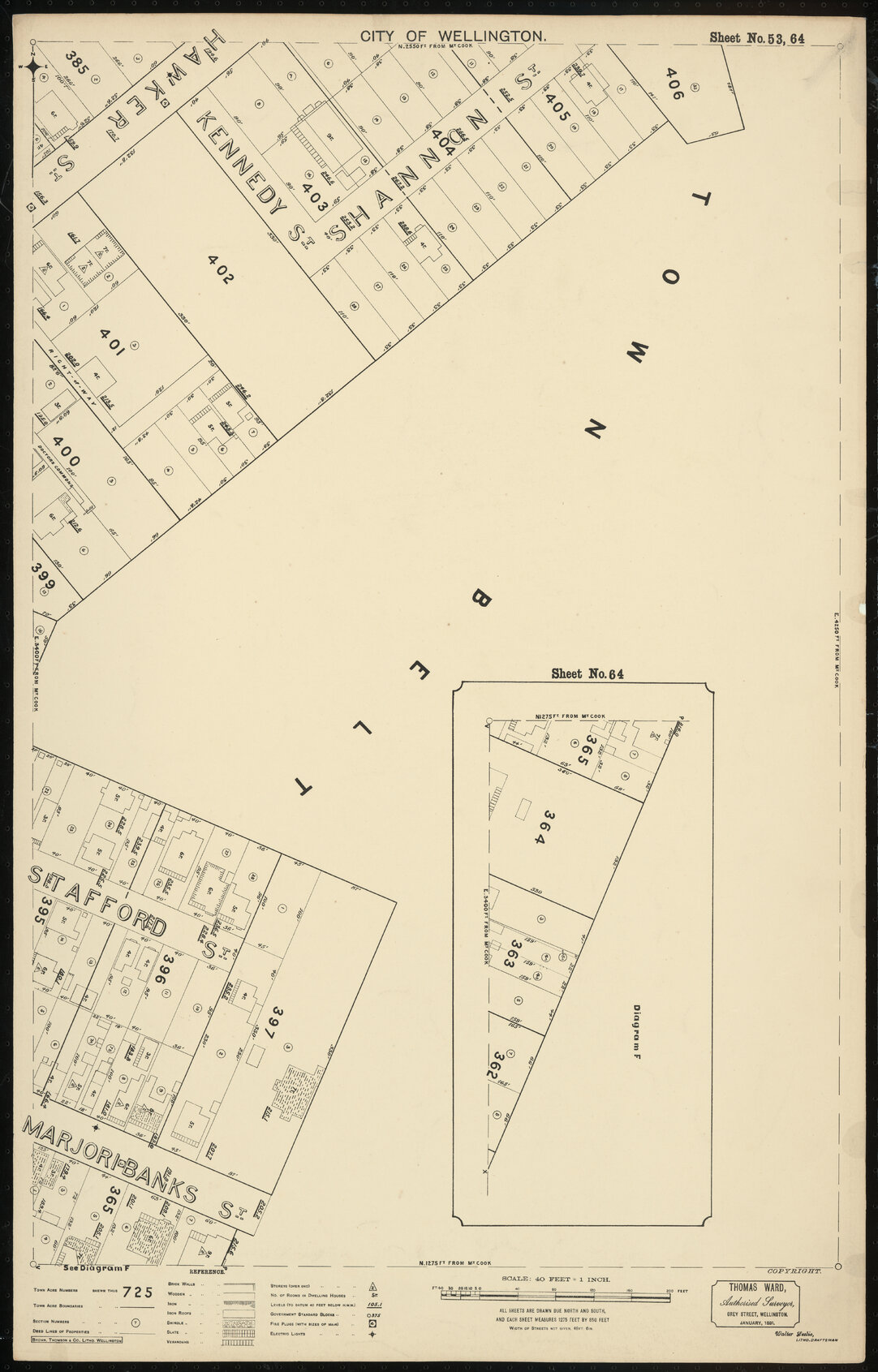 Thomas Ward survey map of Wellington City, sheet 53, 64