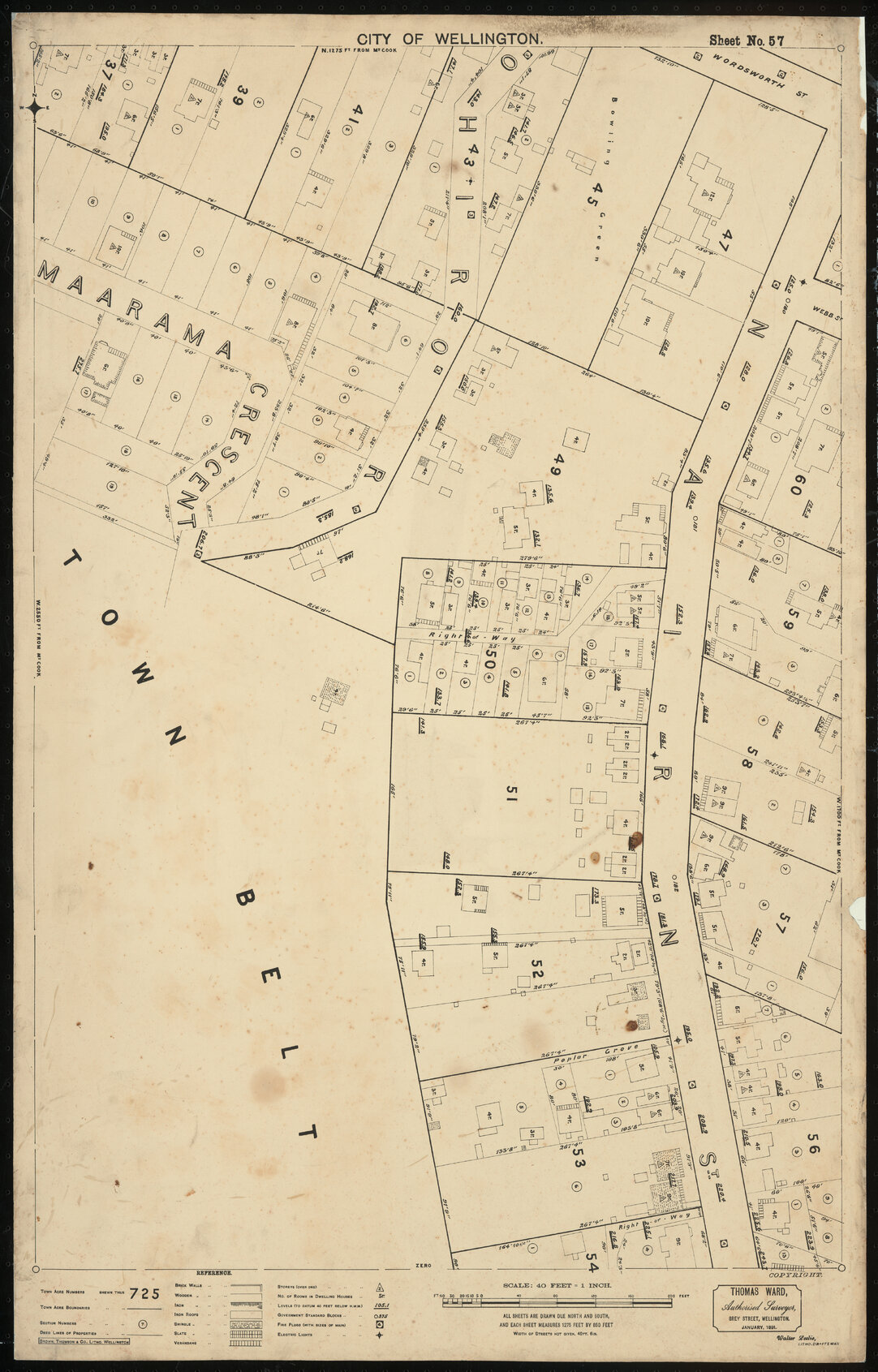Thomas Ward survey map of Wellington City, sheet 57